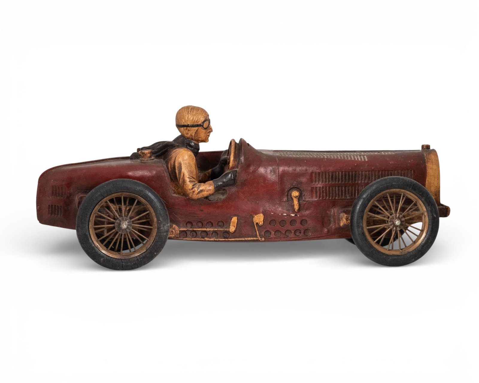 No Reserve- Bugatti Type 35 Wood, Rubber and Metal Race Car Model With Driver - 4