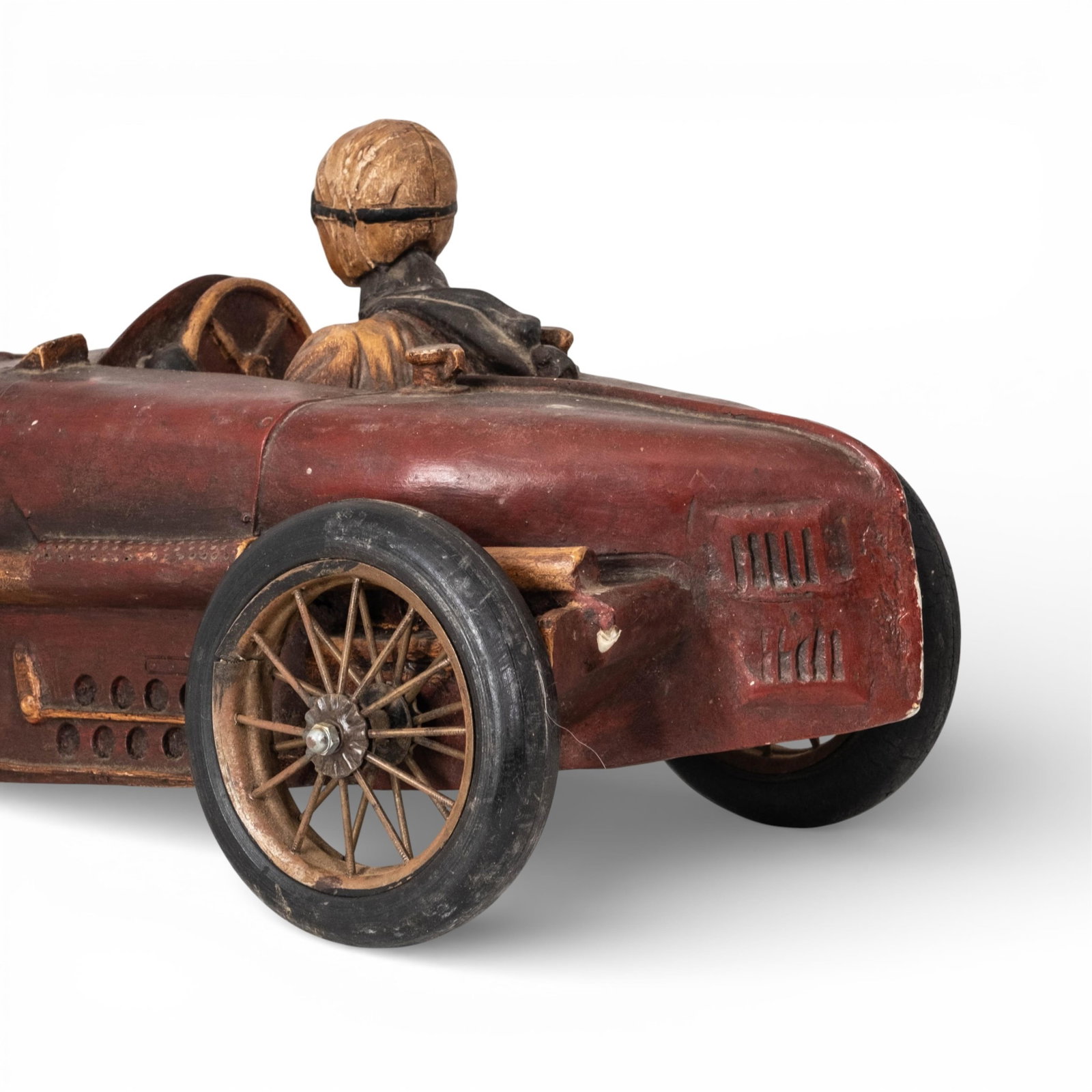 No Reserve- Bugatti Type 35 Wood, Rubber and Metal Race Car Model With Driver - 7