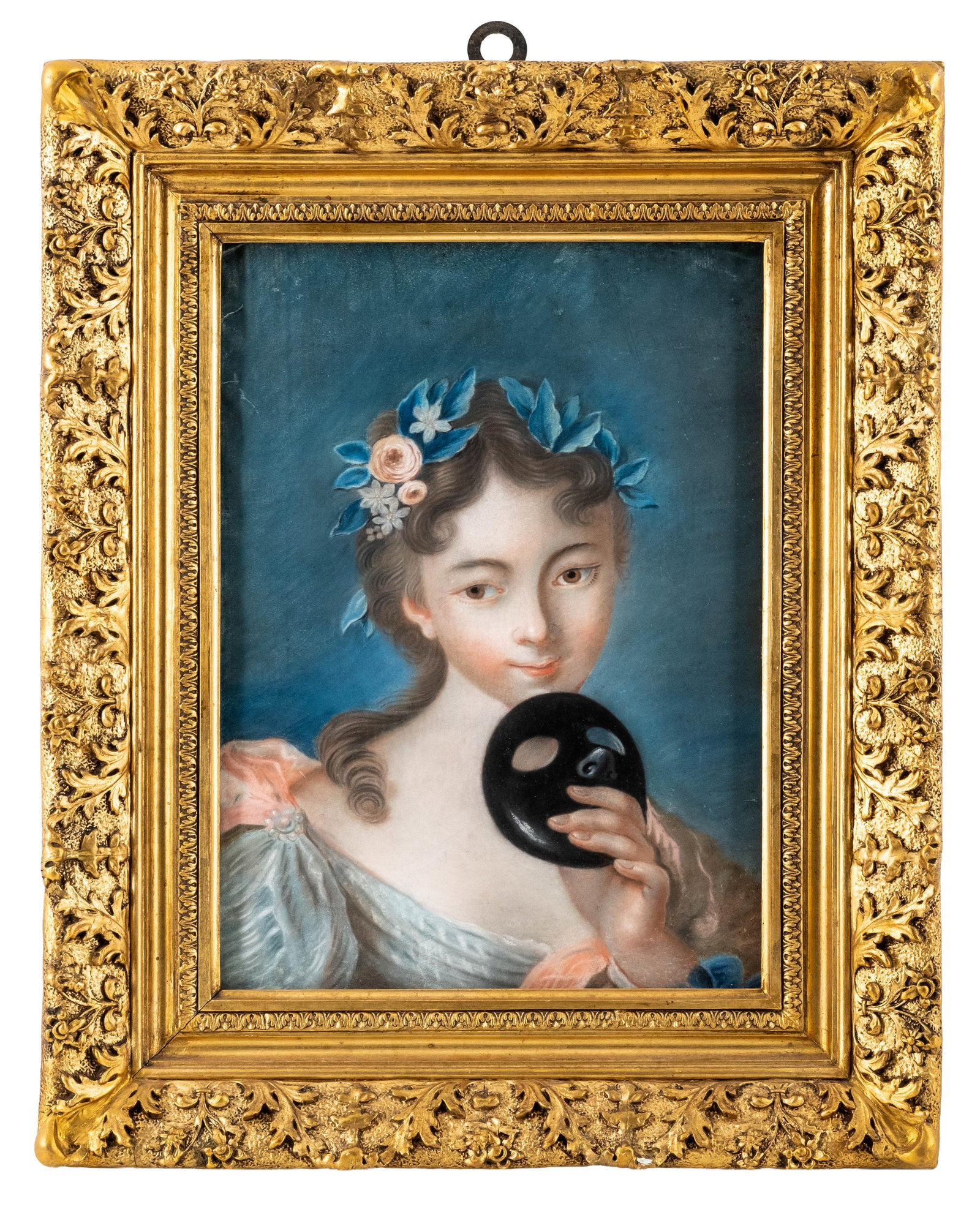 No Reserve- French School Girl With Black Mask Pastel Portrait - 3