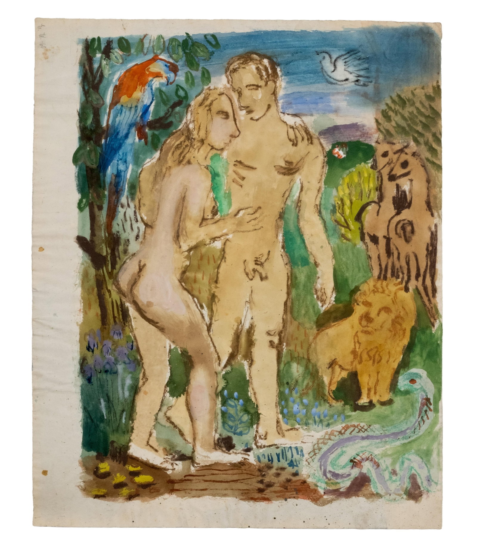 No Reserve- Adolf De Haer Double-Sided Watercolor and Crayon Painting - 3