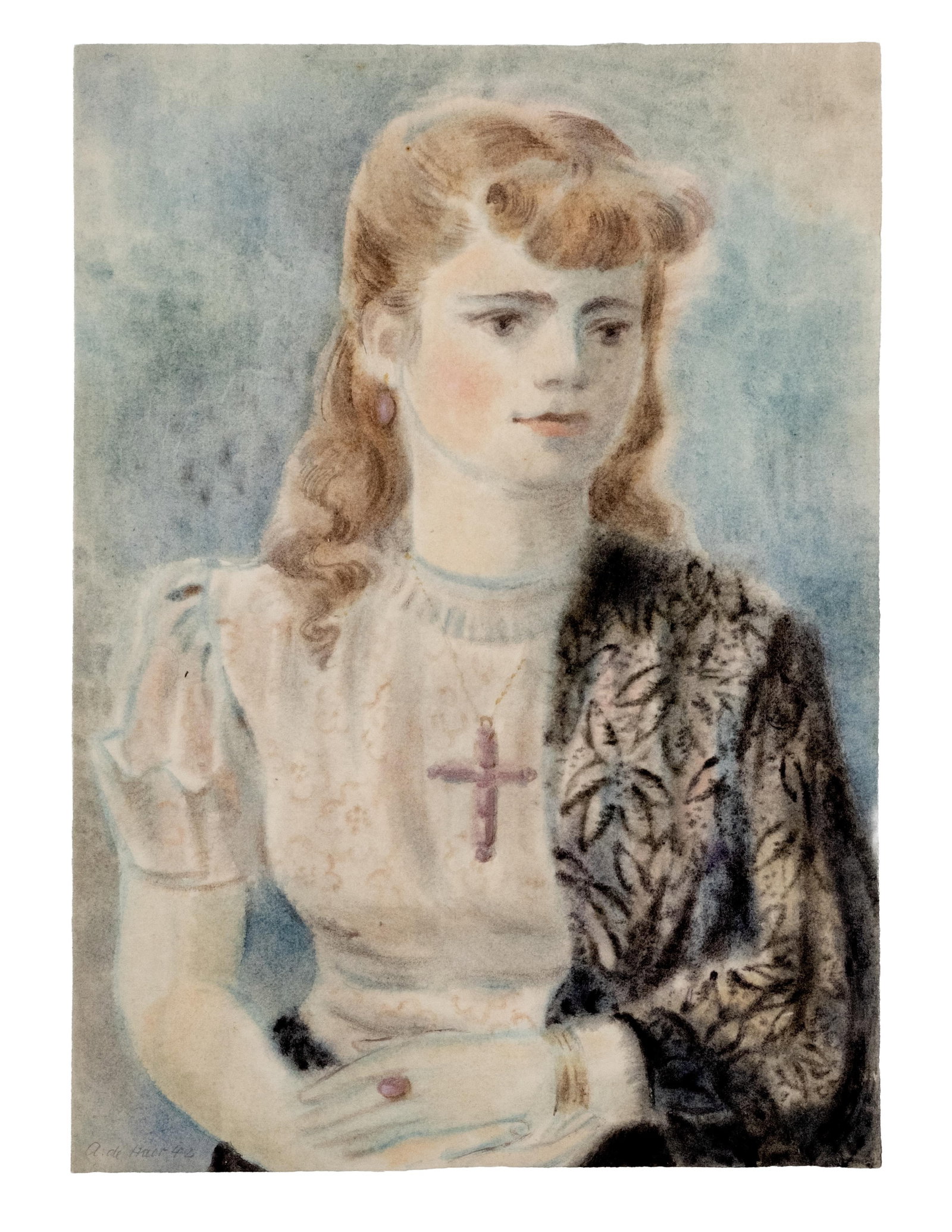 No Reserve- Adolf De Haer Signed Portrait Painting / Drawing on Paper - 2