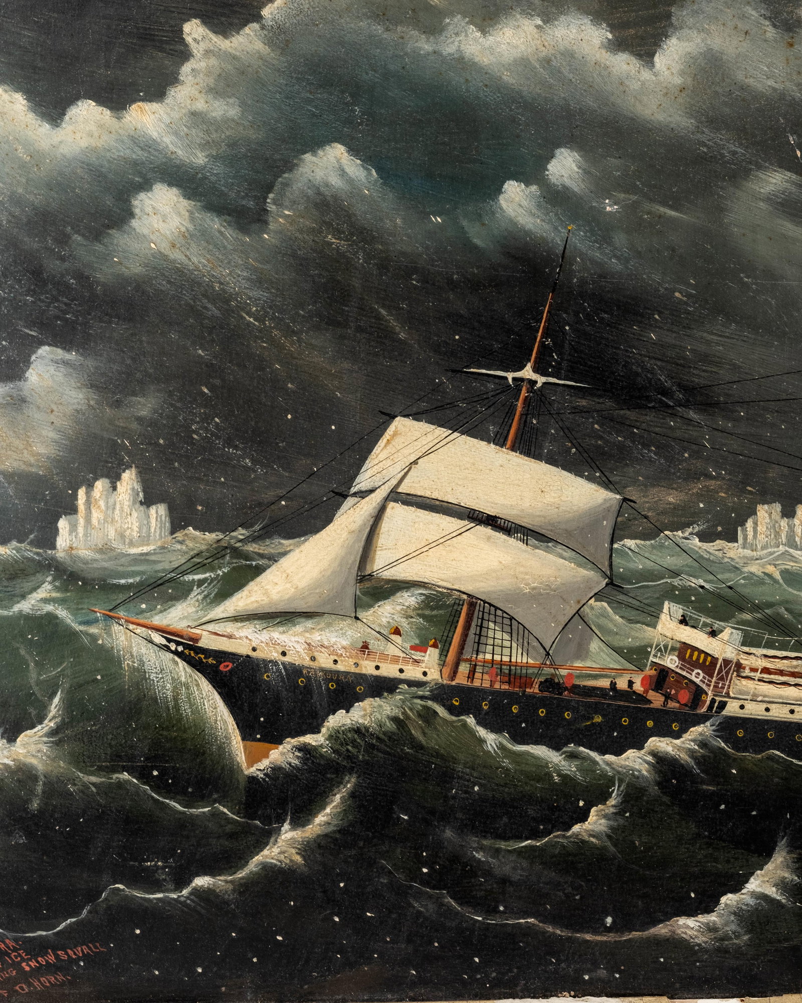 No Reserve- Frank Barnes Signed Maritime Oil Painting Of Steamship In Storm - 6
