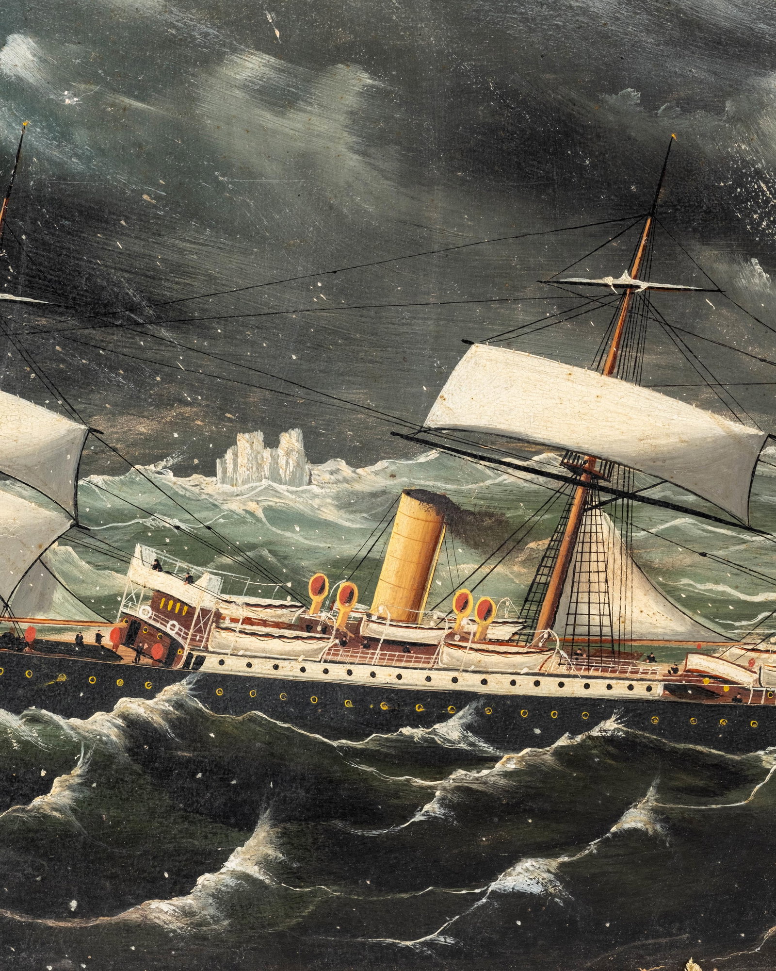 No Reserve- Frank Barnes Signed Maritime Oil Painting Of Steamship In Storm - 7