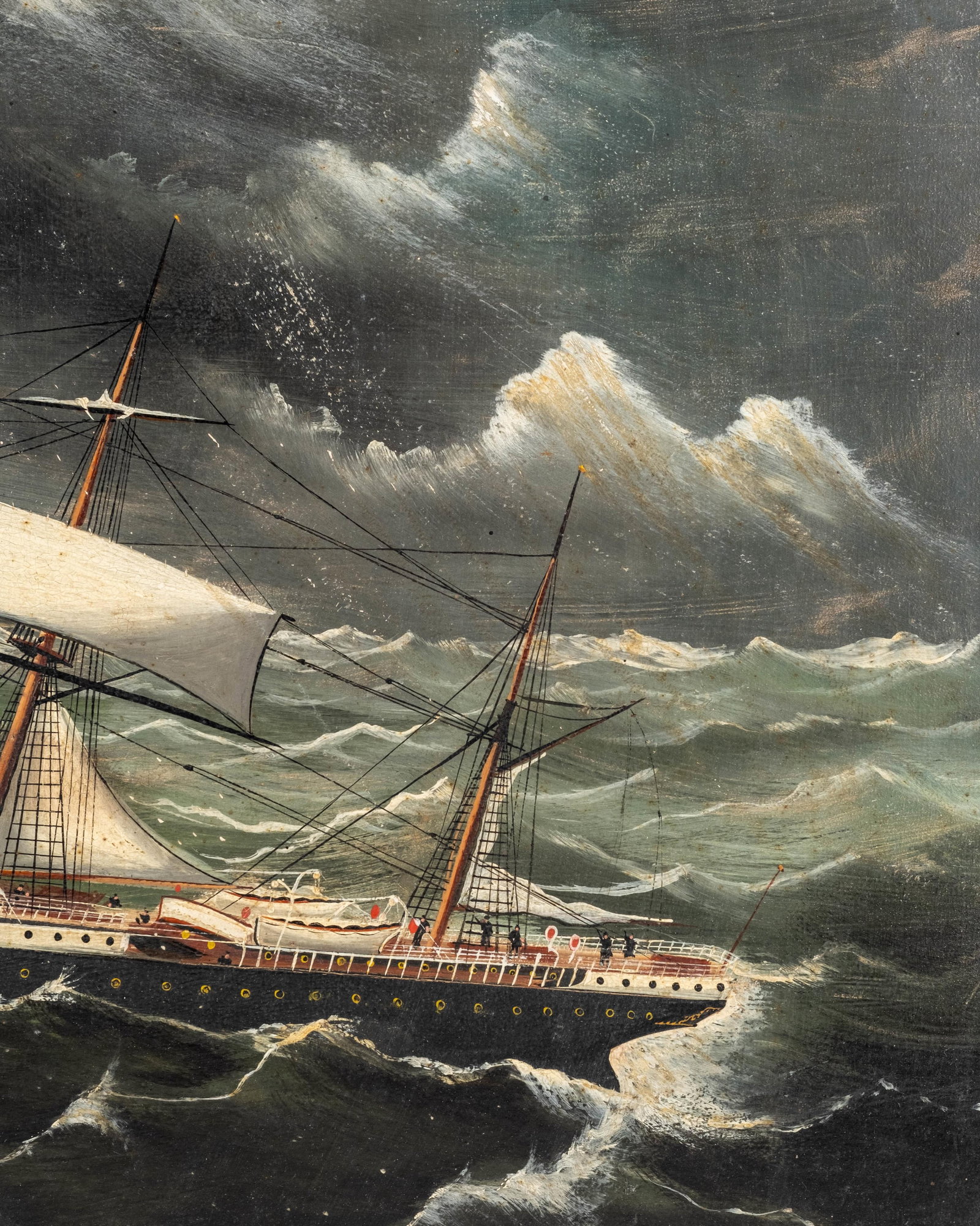 No Reserve- Frank Barnes Signed Maritime Oil Painting Of Steamship In Storm - 8