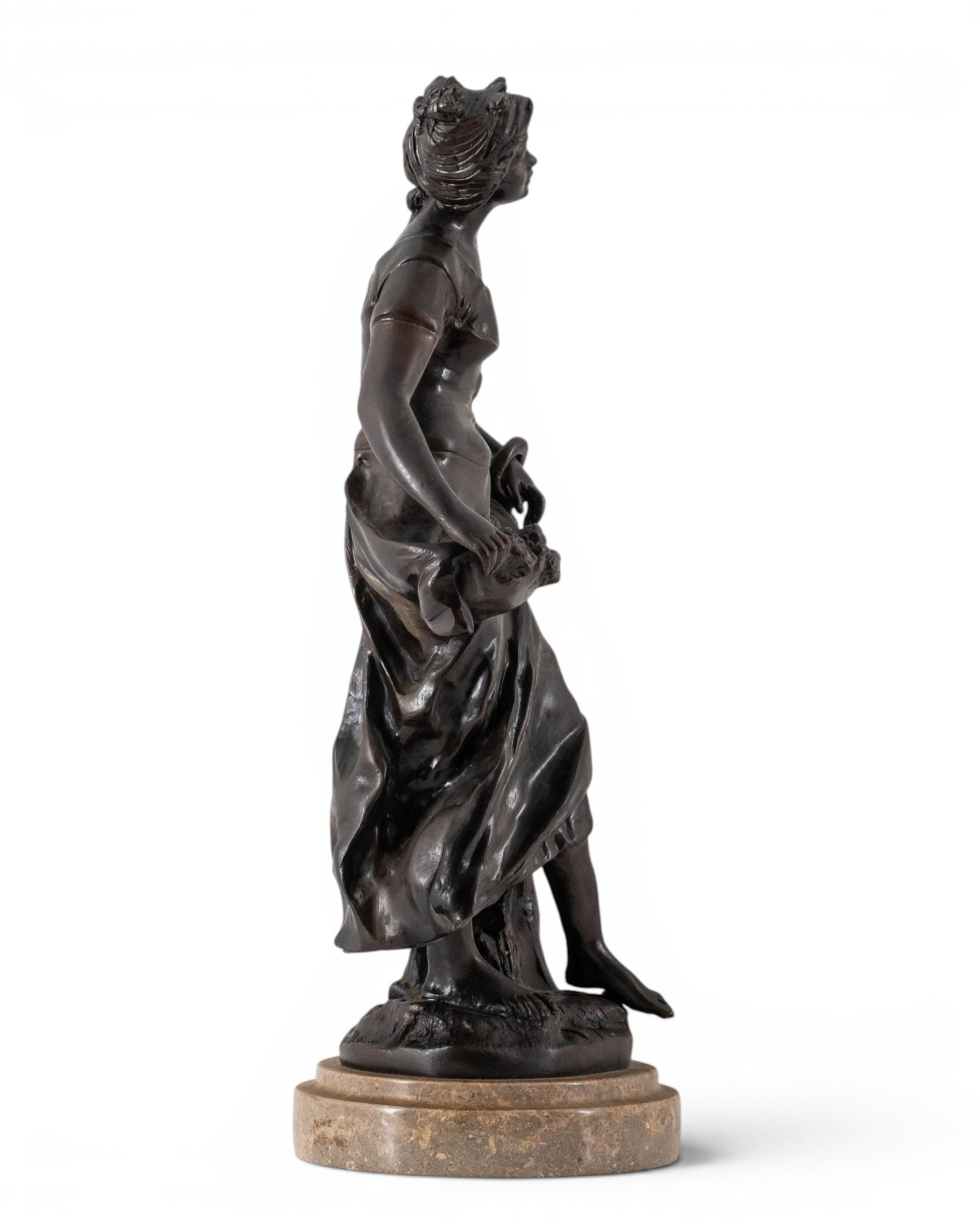 No Reserve- François Moreau Bronze Figure Of A Young Woman With Flowers and Jug, Signed - 10