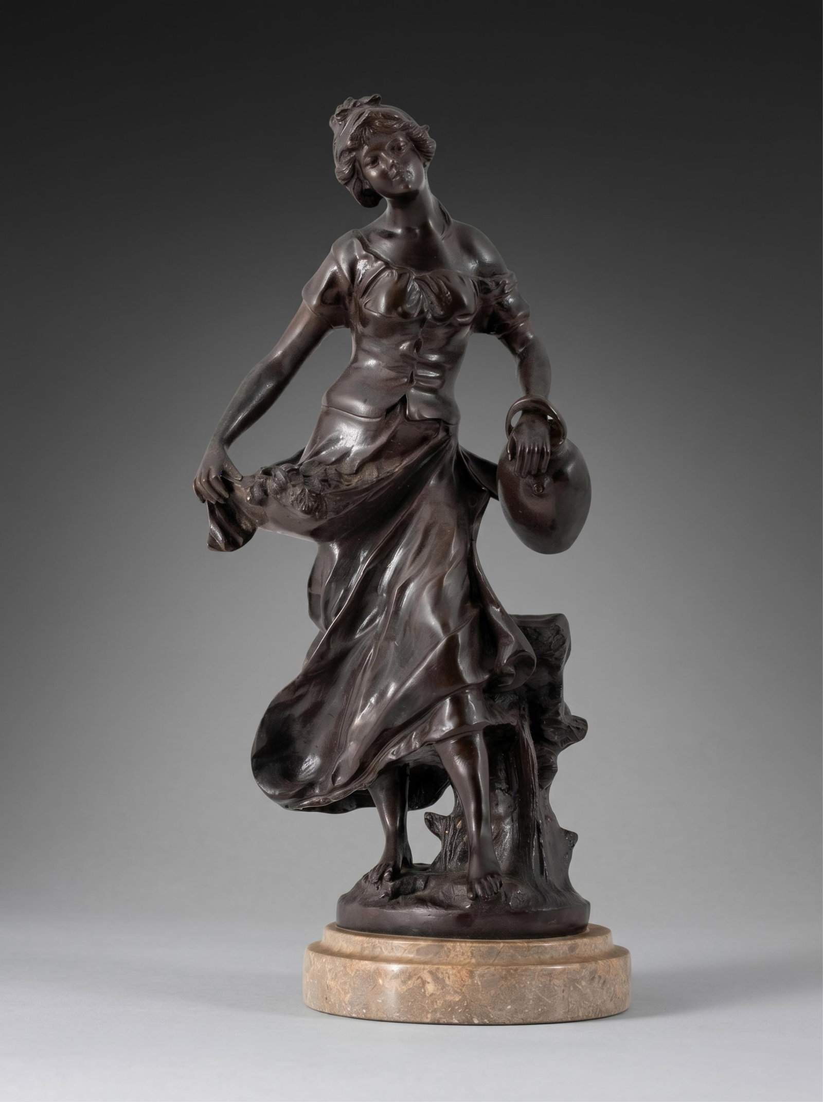 No Reserve- François Moreau Bronze Figure Of A Young Woman With Flowers and Jug, Signed (1 of 11)