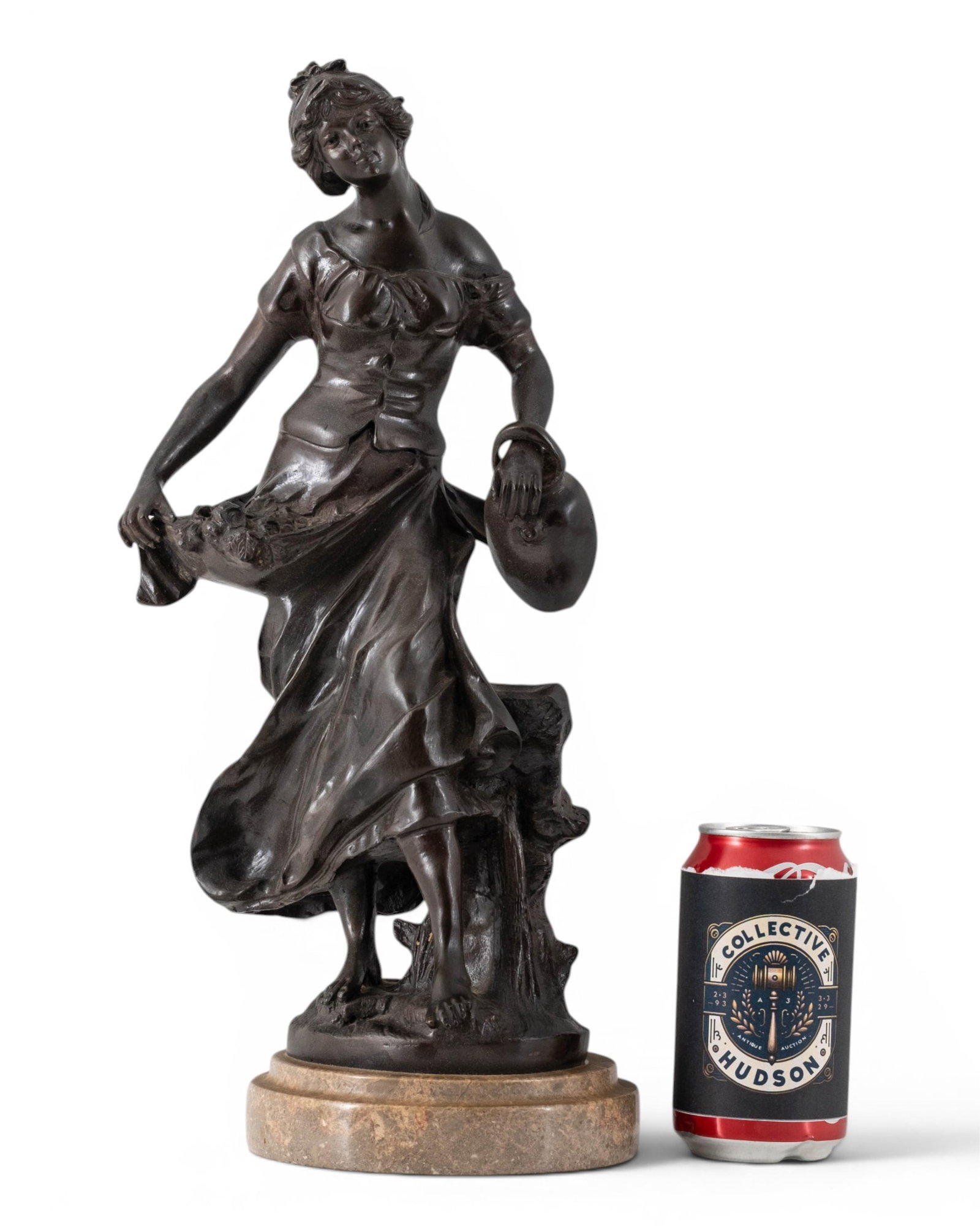 No Reserve- François Moreau Bronze Figure Of A Young Woman With Flowers and Jug, Signed - 3