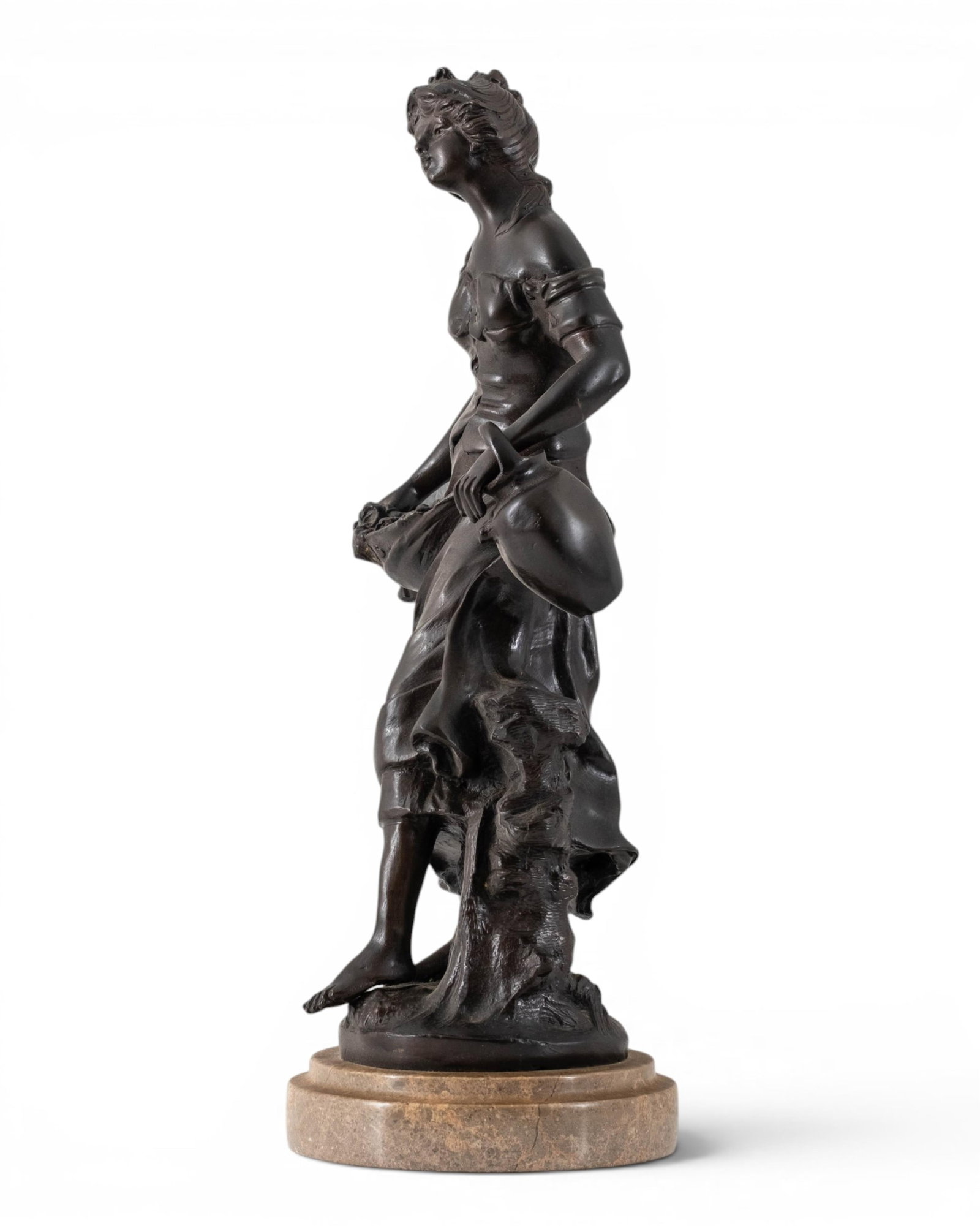 No Reserve- François Moreau Bronze Figure Of A Young Woman With Flowers and Jug, Signed - 8