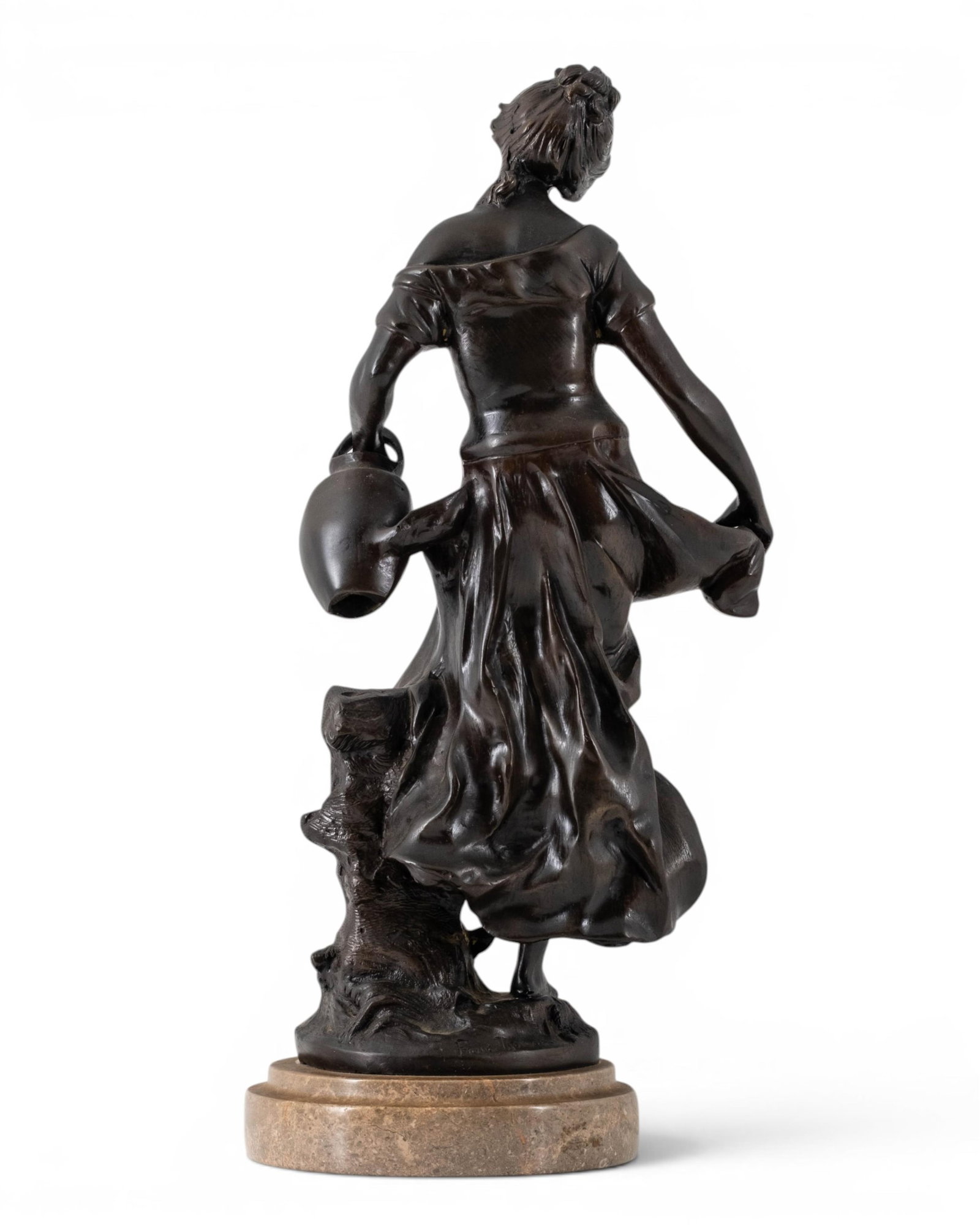No Reserve- François Moreau Bronze Figure Of A Young Woman With Flowers and Jug, Signed - 9