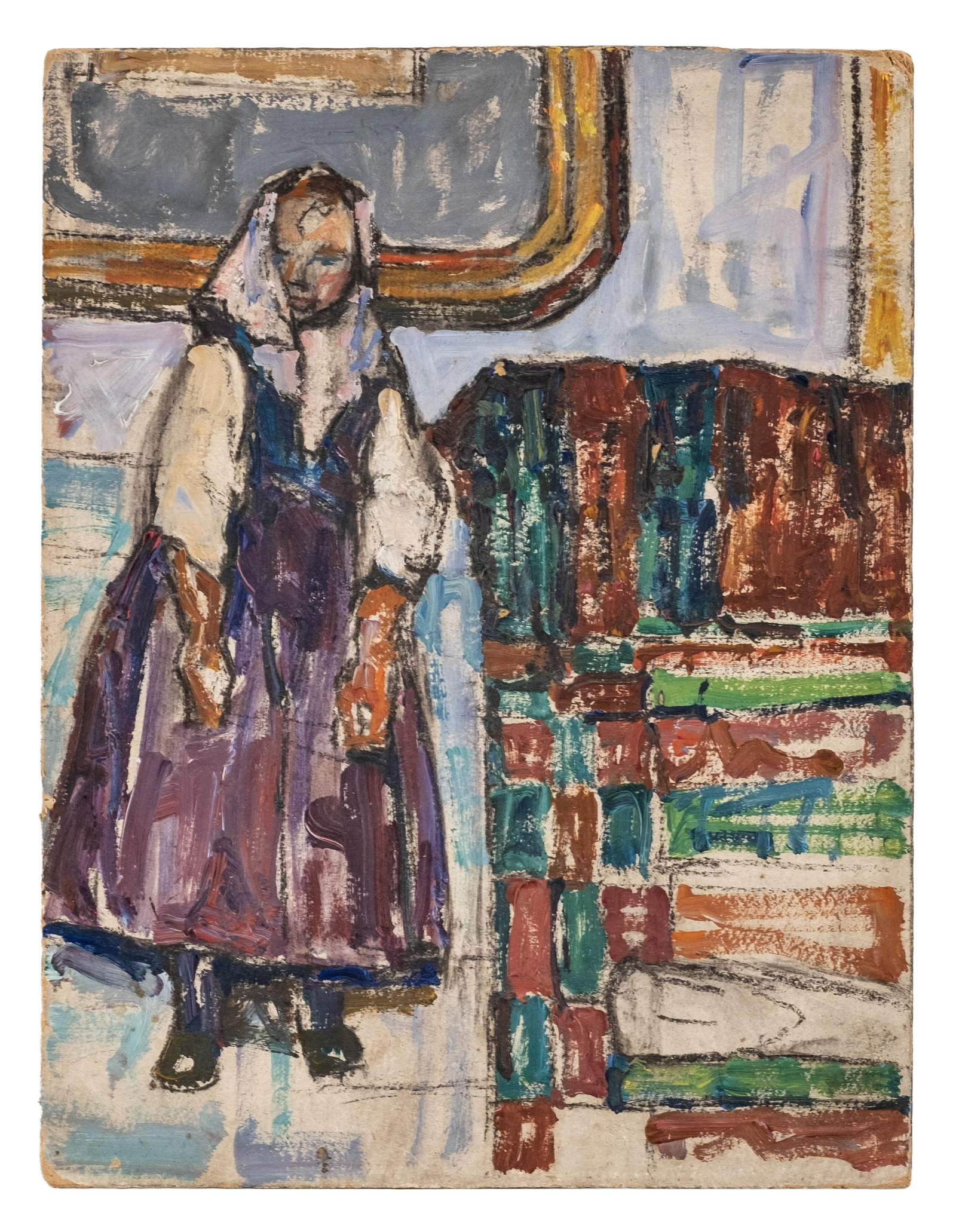 No Reserve- Mania Mavro (attrib) ‘Peasant Woman’ Oil On Cardboard Painting - 3