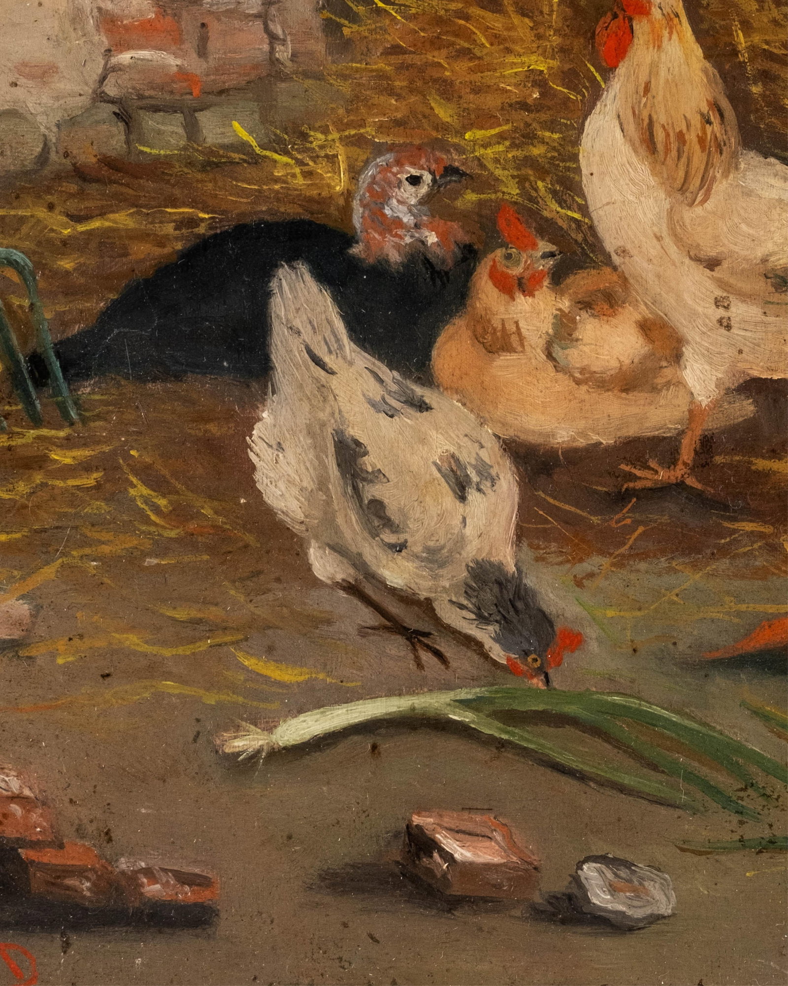 No Reserve- 19th Century School The Henhouse Oil On Panel Painting - 7