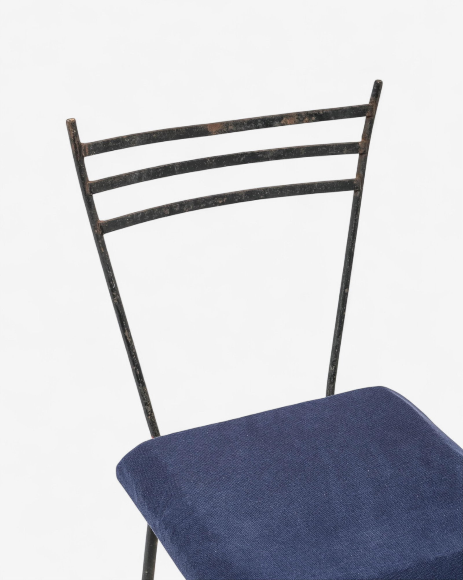 No Reserve- Metal Bar Stools with Blue Upholstered Seats, Set of Four - 2