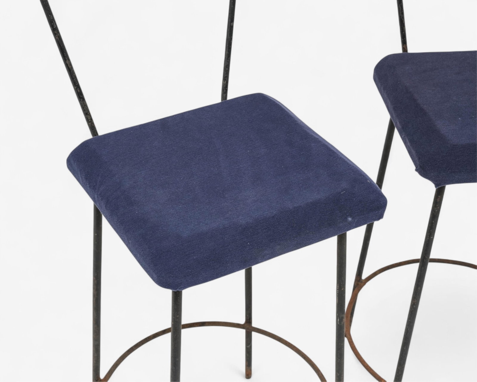 No Reserve- Metal Bar Stools with Blue Upholstered Seats, Set of Four - 3