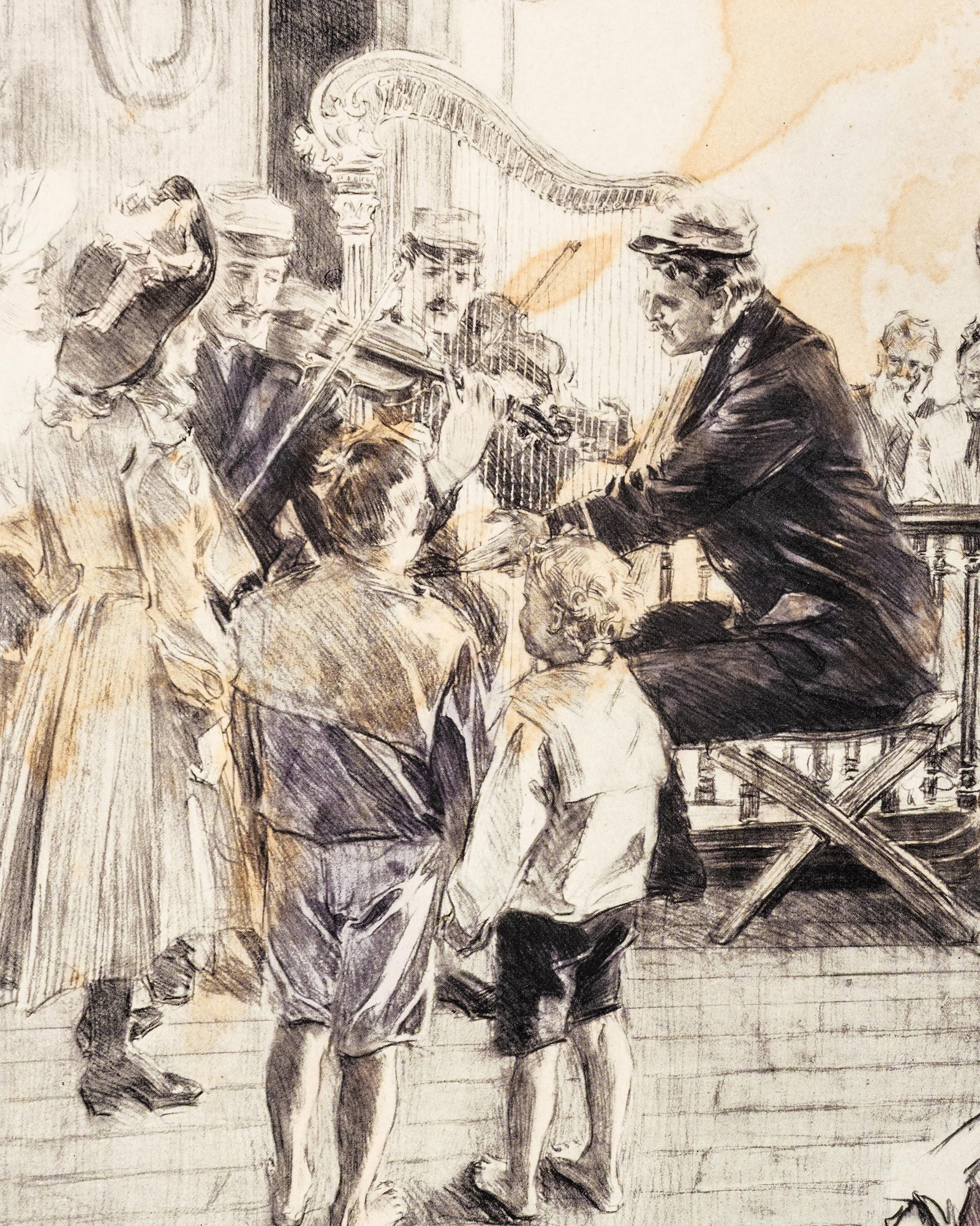 No Reserve- Howard Chandler Christy American 1902 Print “The Steamboat Orchestra" Published 1904 - 7