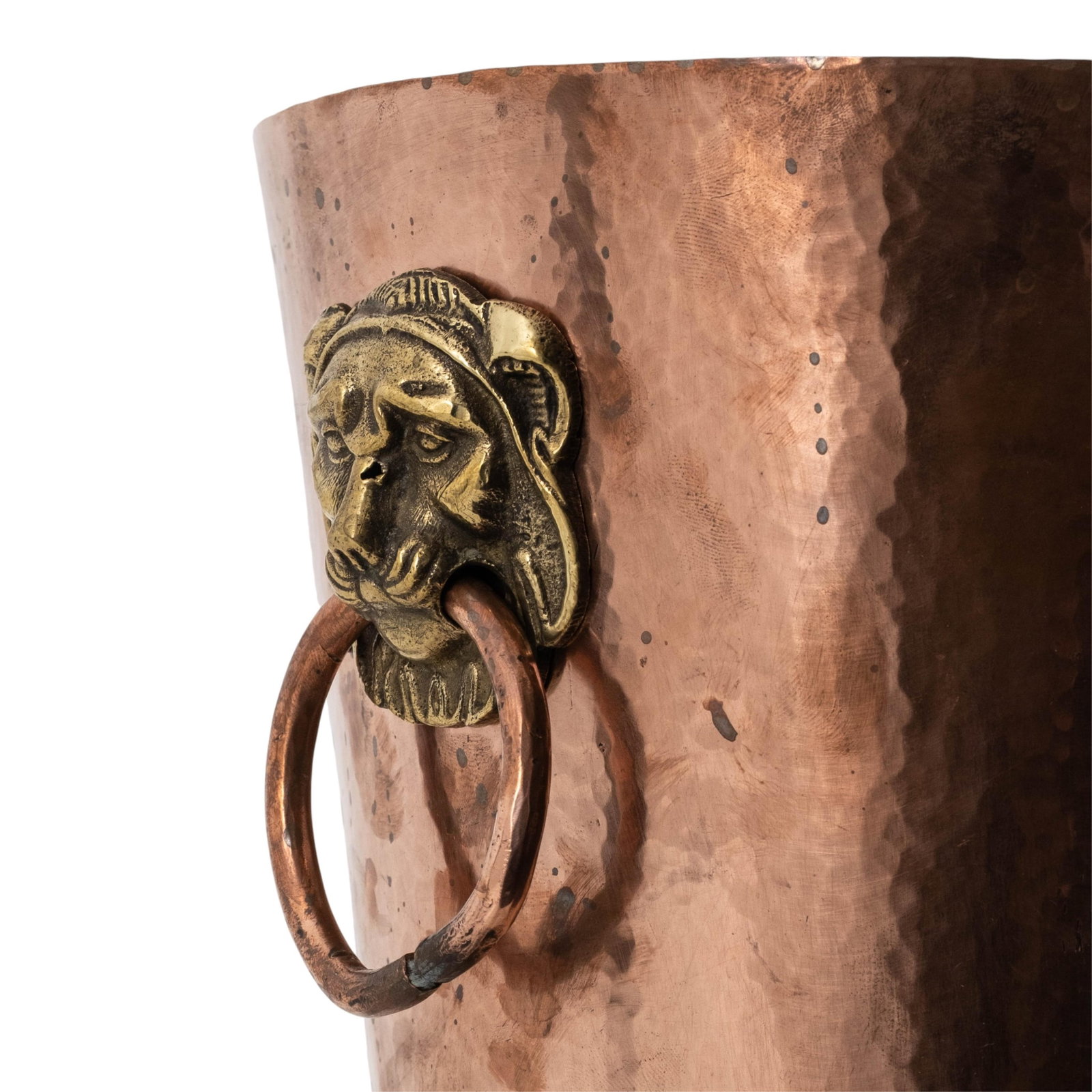 No Reserve- French Mid-Century Modern Hand-Hammered Copper and Brass Champagne Bucket with Lion - 2