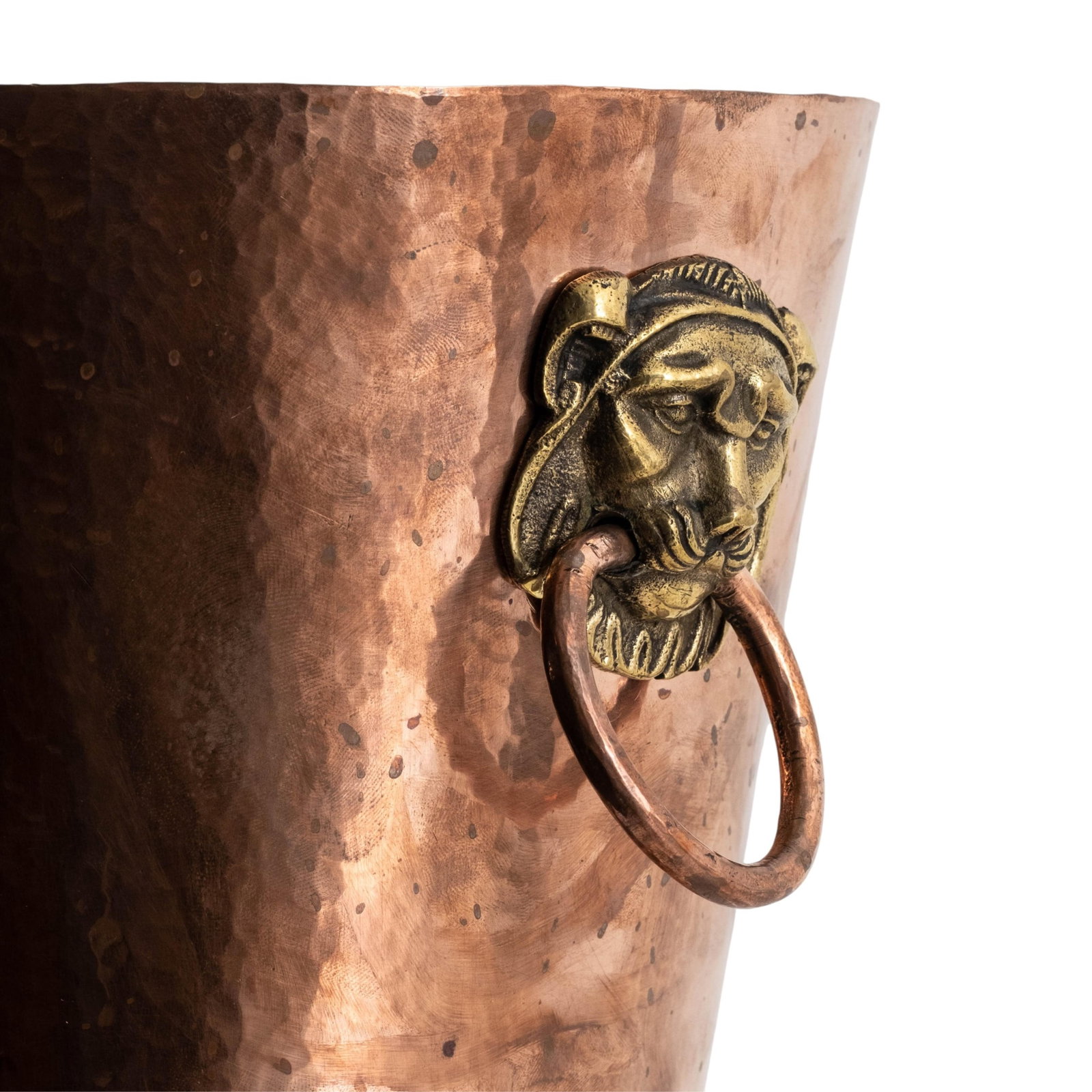No Reserve- French Mid-Century Modern Hand-Hammered Copper and Brass Champagne Bucket with Lion - 3