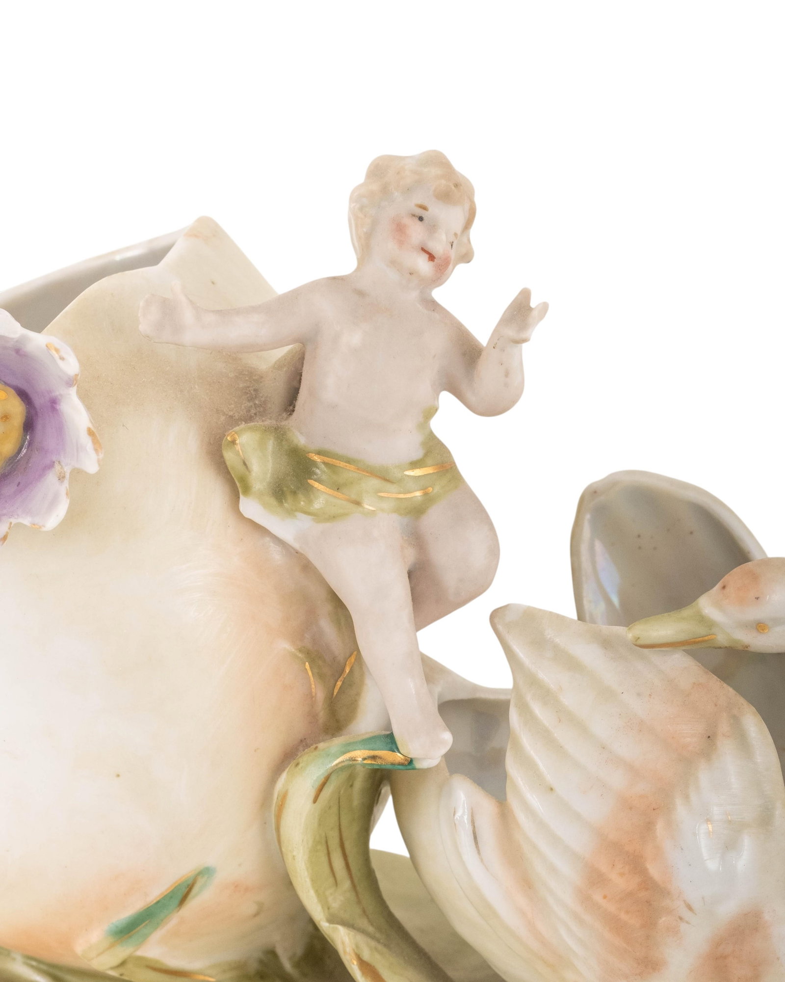 No Reserve- Vintage Figural Cherub and Swan Porcelain Planter - 4