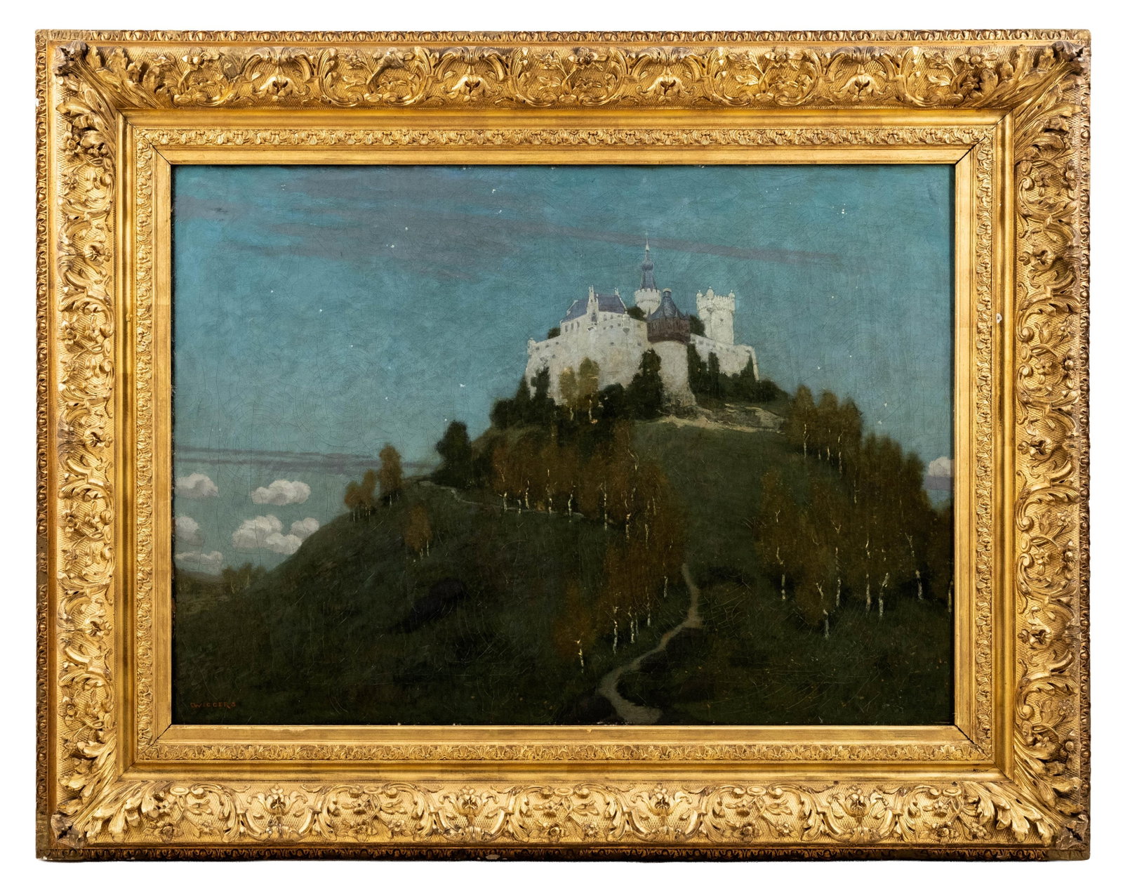 No Reserve- Wiggers Castle On Hill Oil Painting, 19th Century, Signed - 4