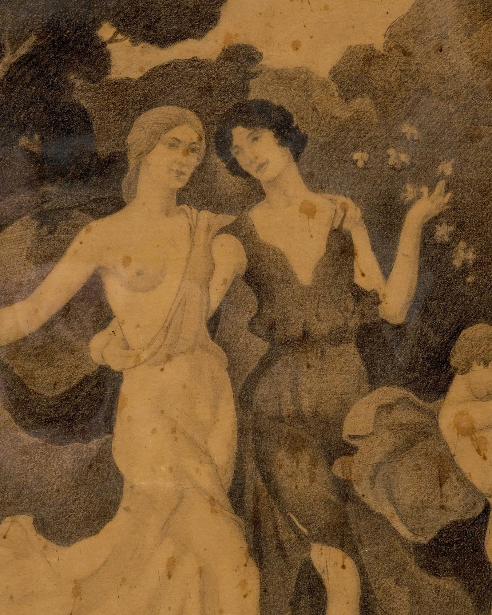 No Reserve- George Davidson Signed Classical Maidens Pencil Drawing Painting - 7
