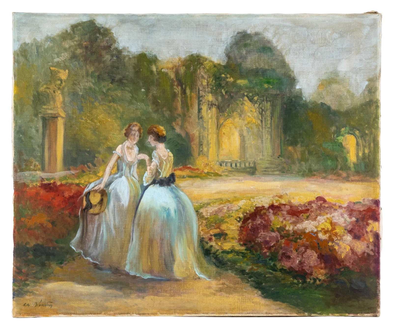 No Reserve- Charles Blondon *Elegant In The Garden*, Oil On Canvas Painting, Signed - 3