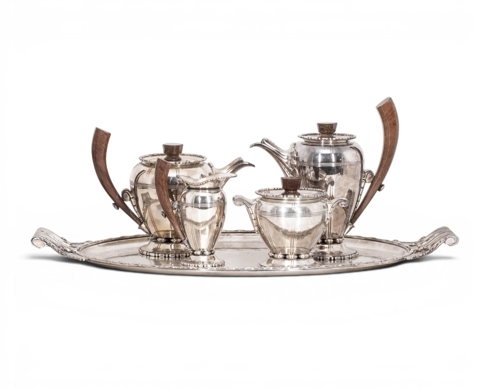 No Reserve- Tea And Coffee Service With Tray, Art Deco Silver-Plate 1930's (1 of 12)