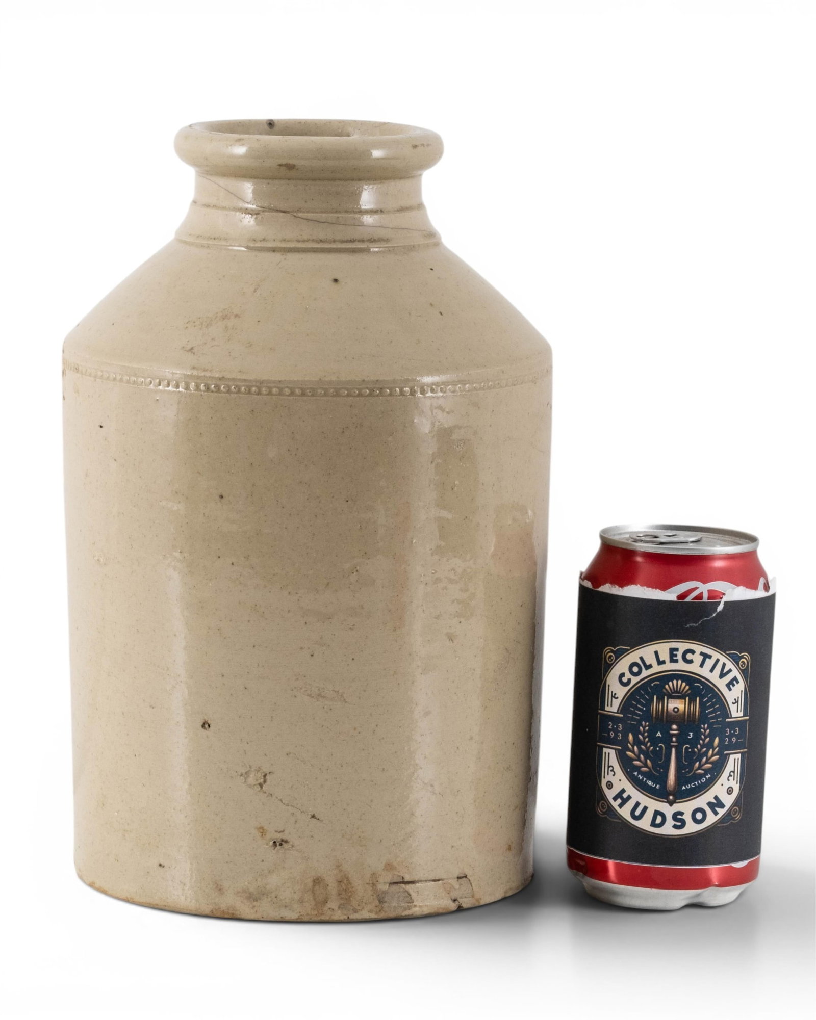 No Reserve- 10 Inch European Beige Stoneware Storage Crock - 2