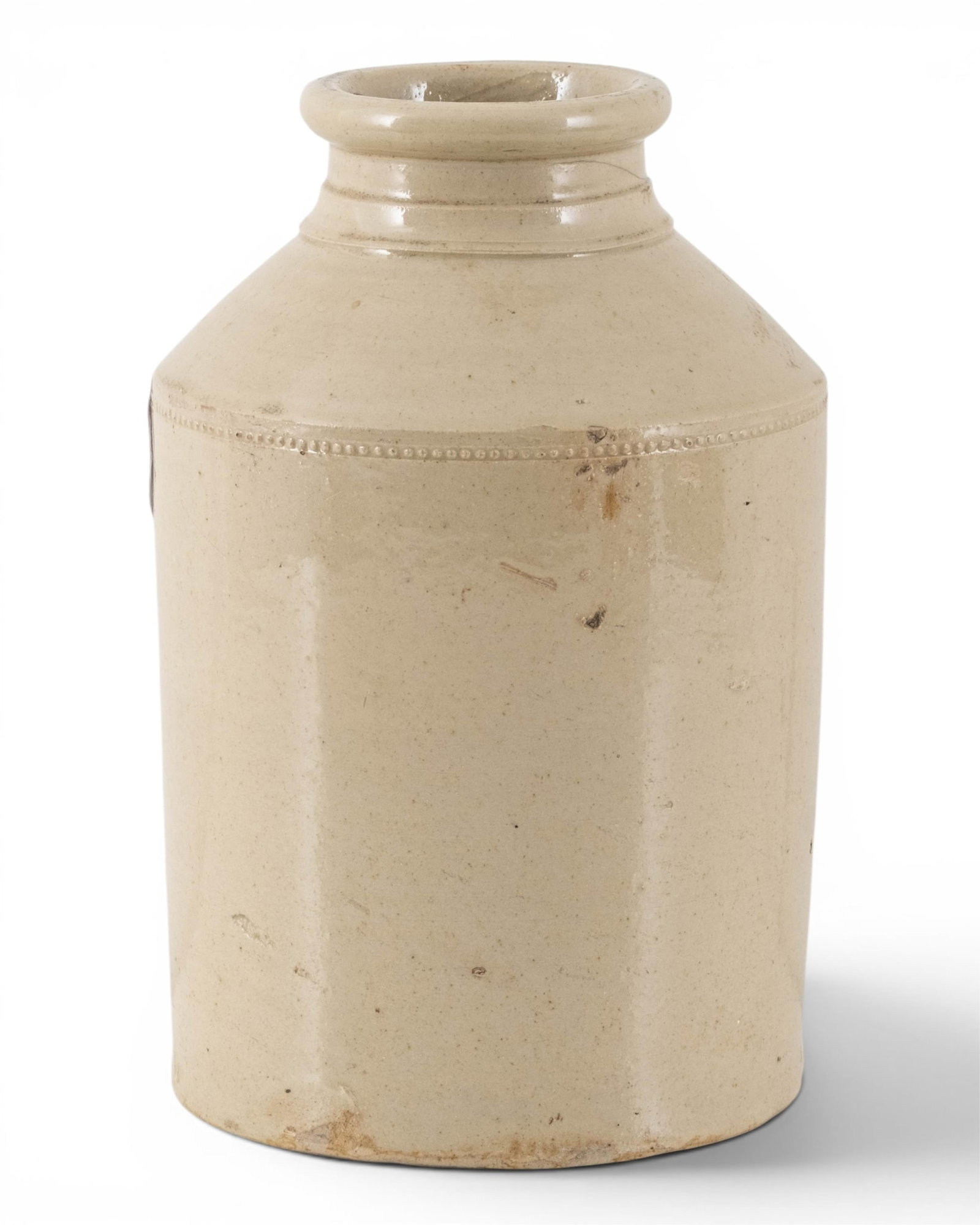 No Reserve- 10 Inch European Beige Stoneware Storage Crock - 7