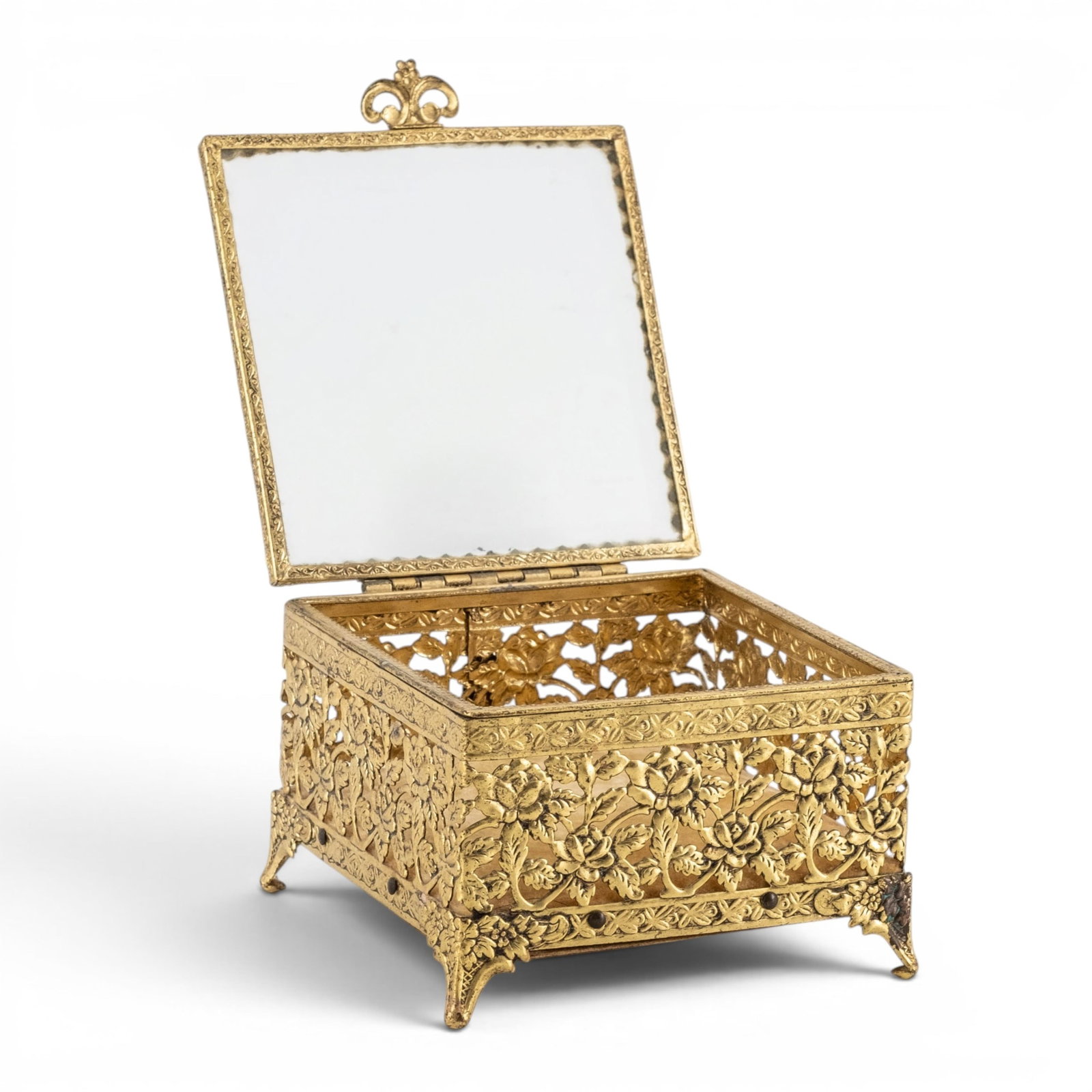 No Reserve- Gilt Vanity Dresser Set With Mirror And Perfumer - 3