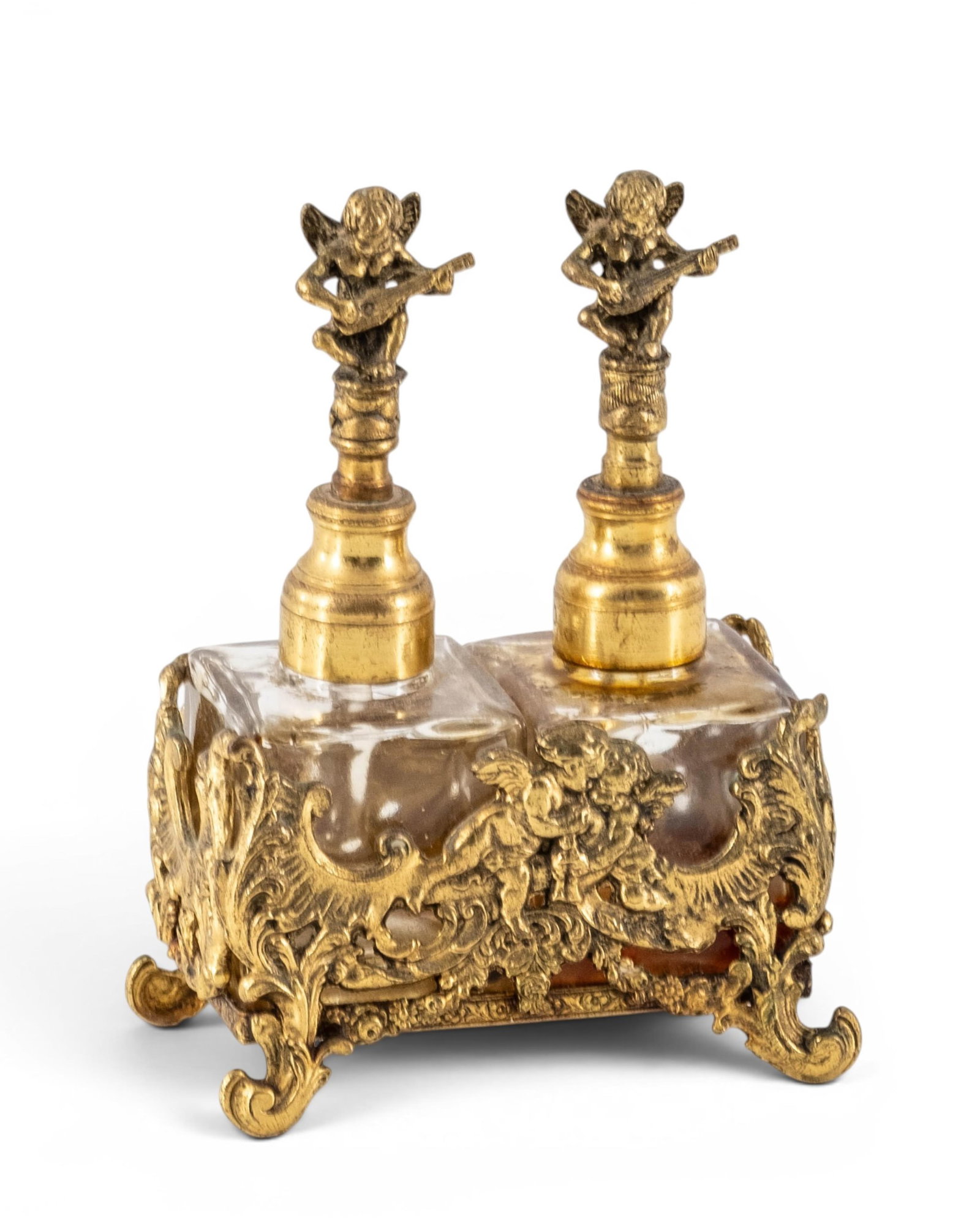 No Reserve- Gilt Vanity Dresser Set With Mirror And Perfumer - 4