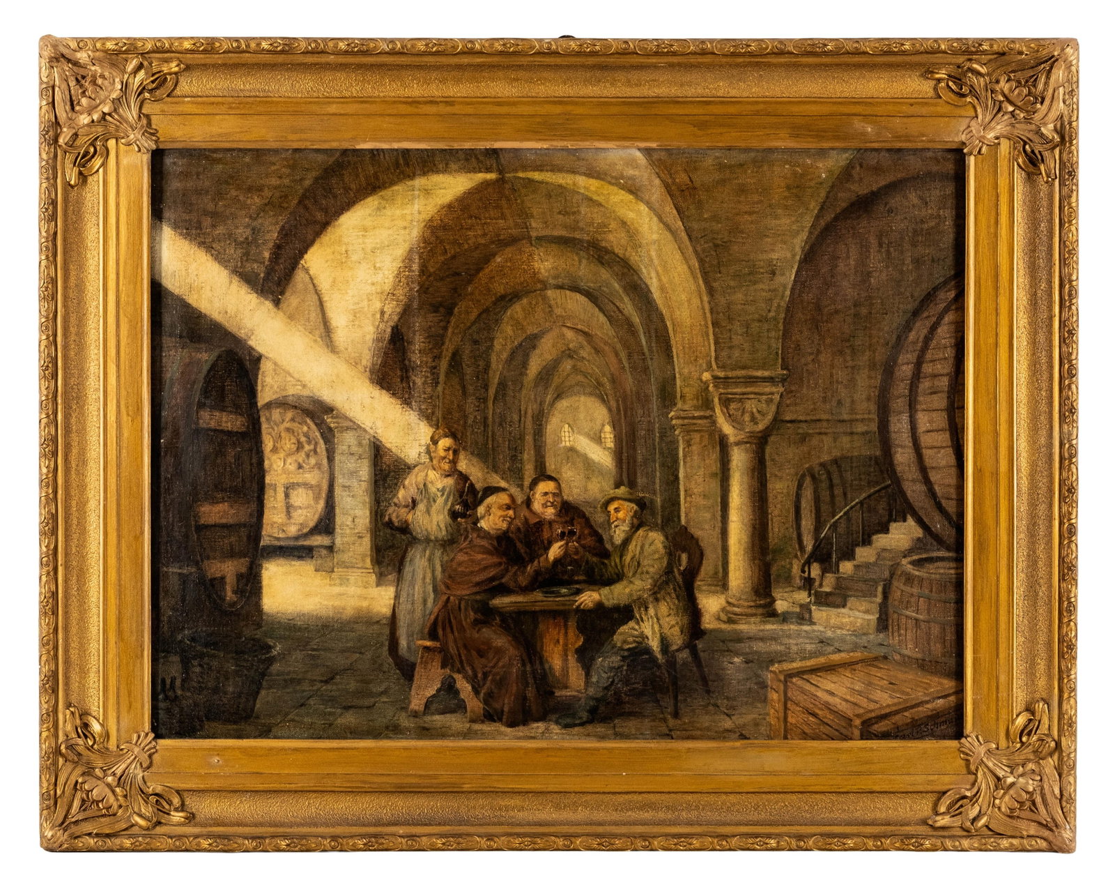 No Reserve- Karl Schmauser German Tavern Interior Oil Painting, Signed - 3
