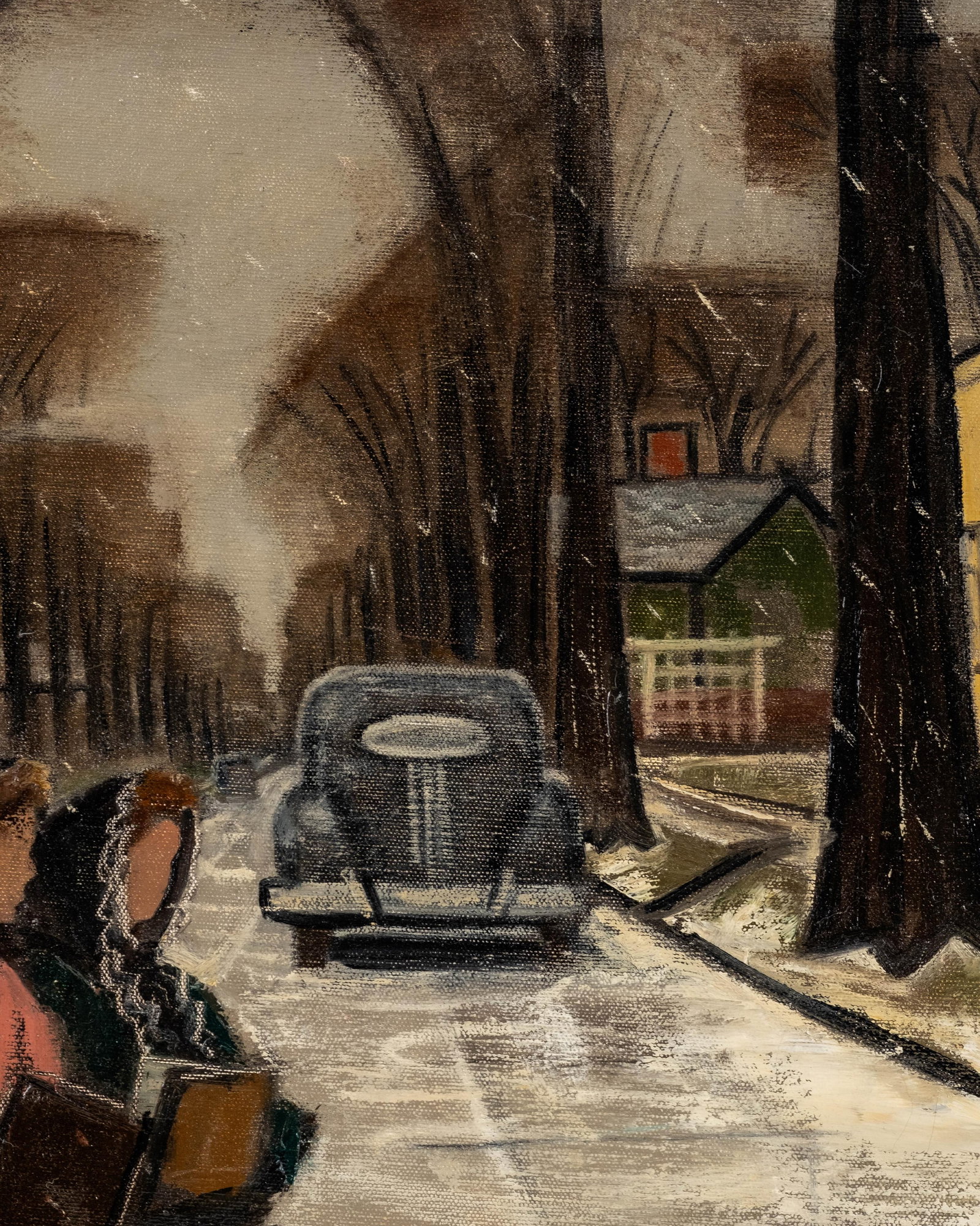 No Reserve- Mid Century Winter Street Scene Oil Painting - 5