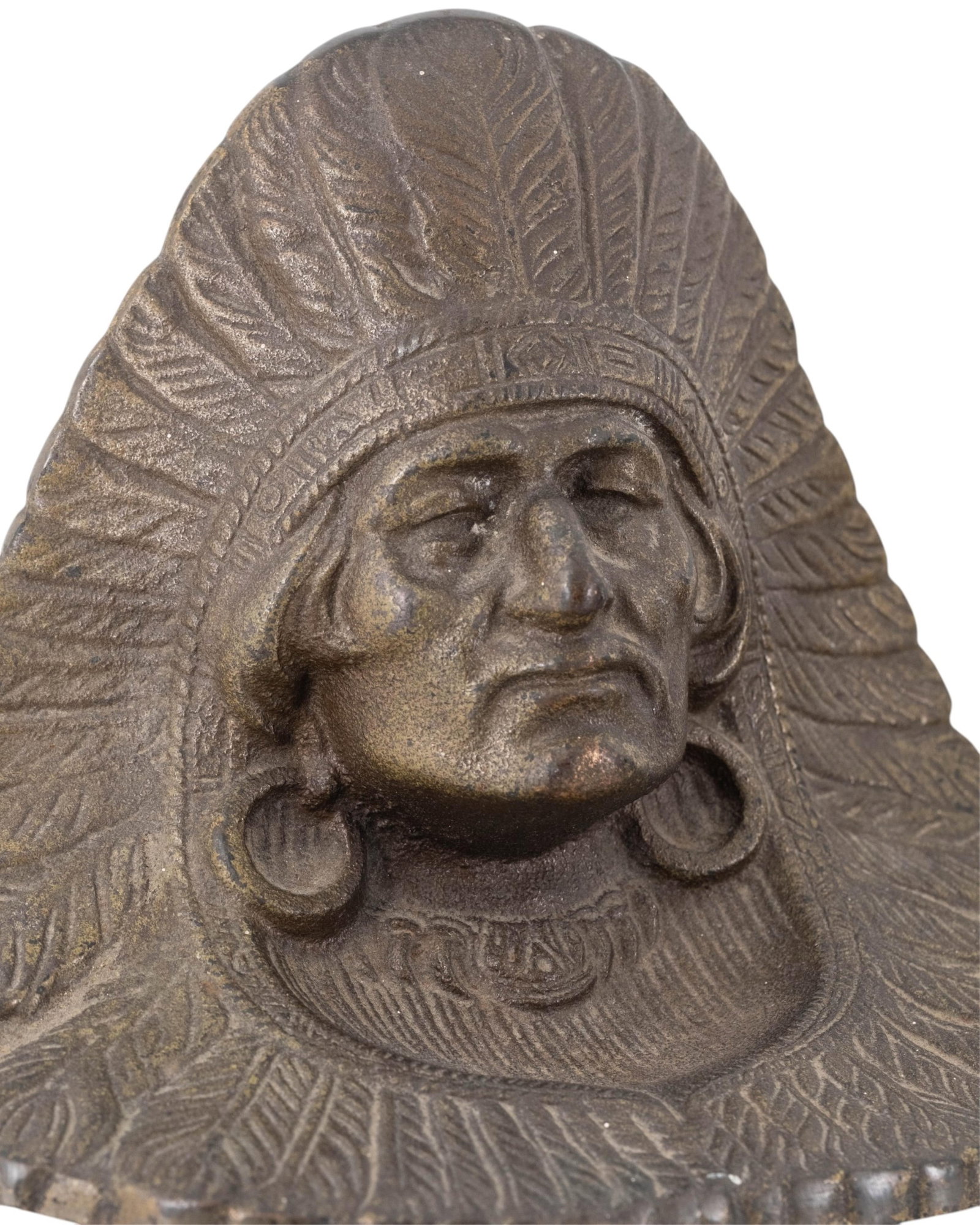 No Reserve- Native American Chief Figural Cast Metal Bookends And Tray - 2