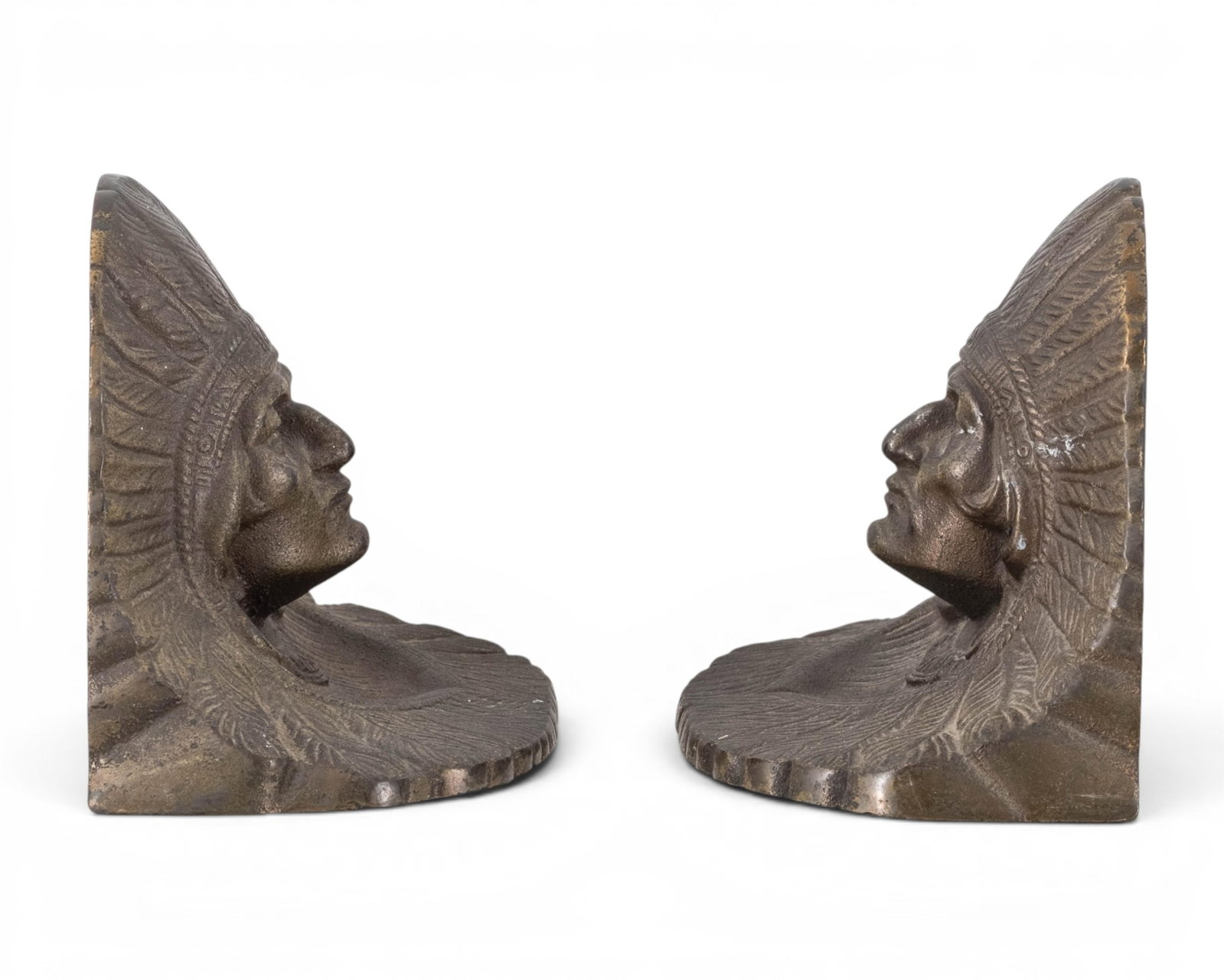 No Reserve- Native American Chief Figural Cast Metal Bookends And Tray - 4