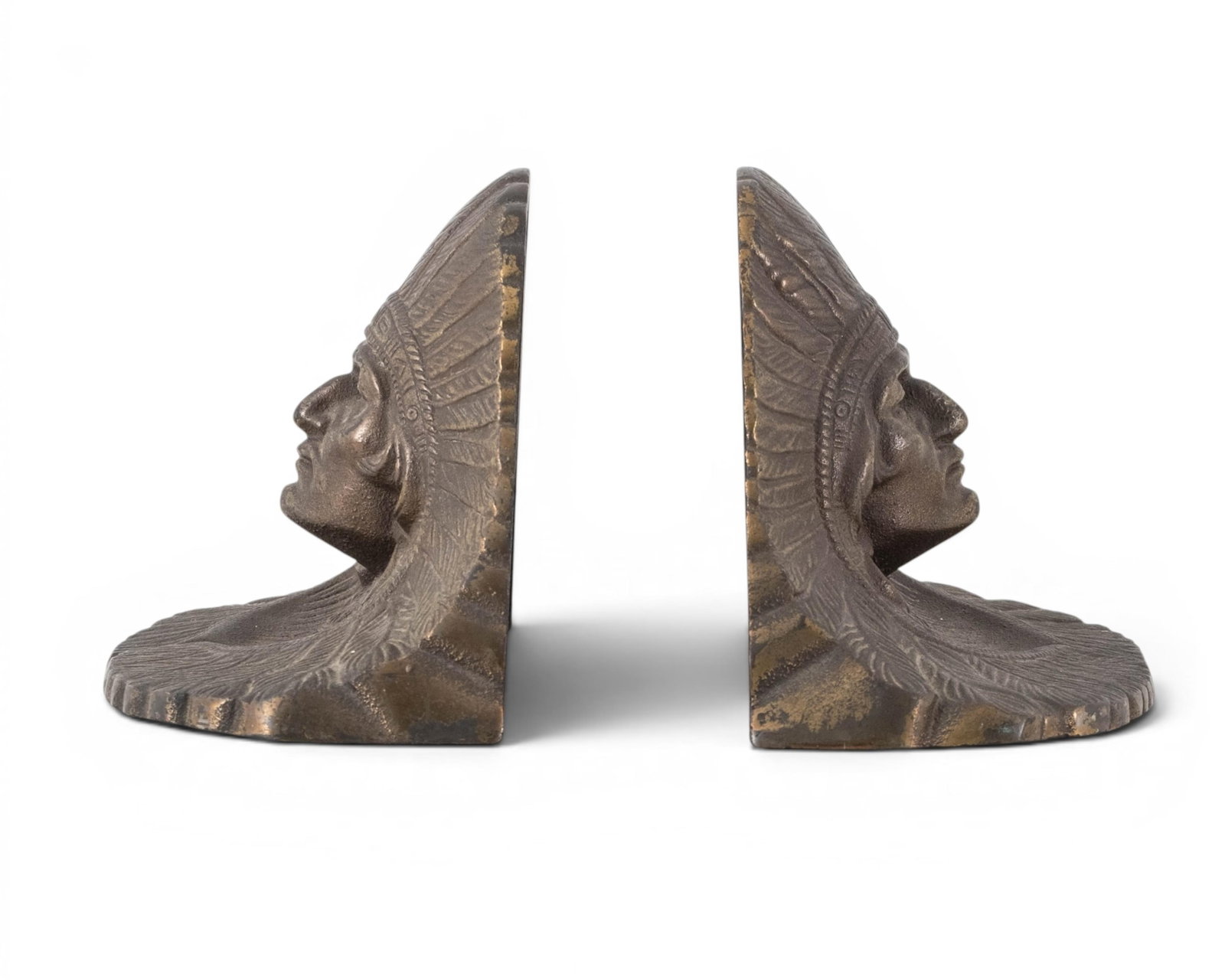 No Reserve- Native American Chief Figural Cast Metal Bookends And Tray - 5