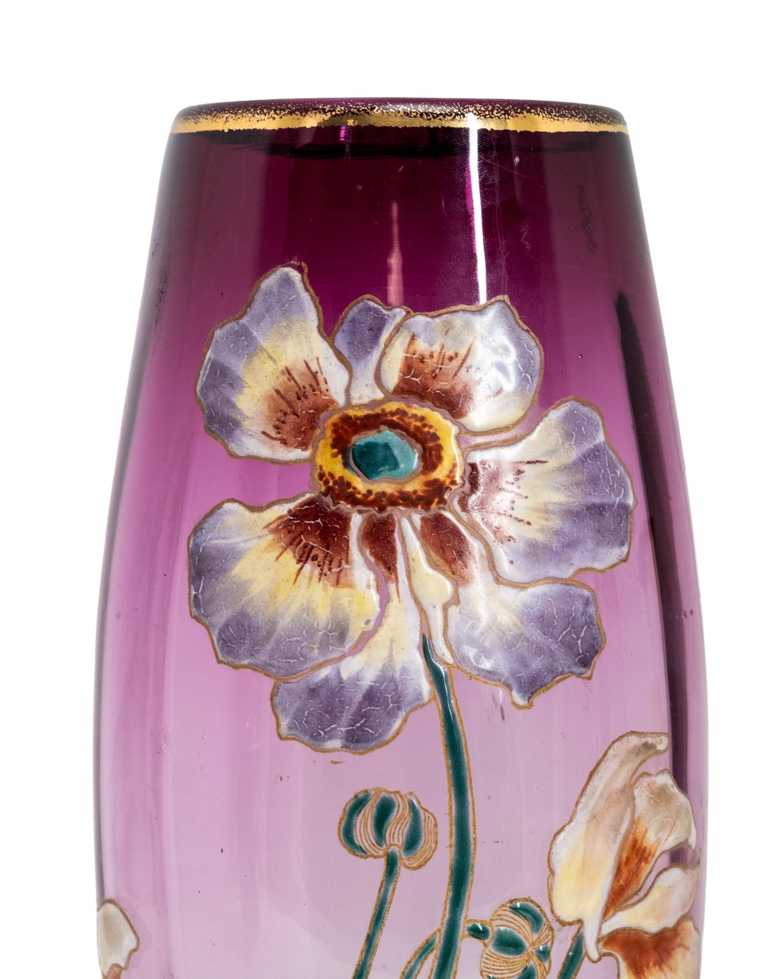 No Reserve- Legras Vases Art Nouveau Hand Painted Enamel Floral Design on Clear to Amethyst, - 4