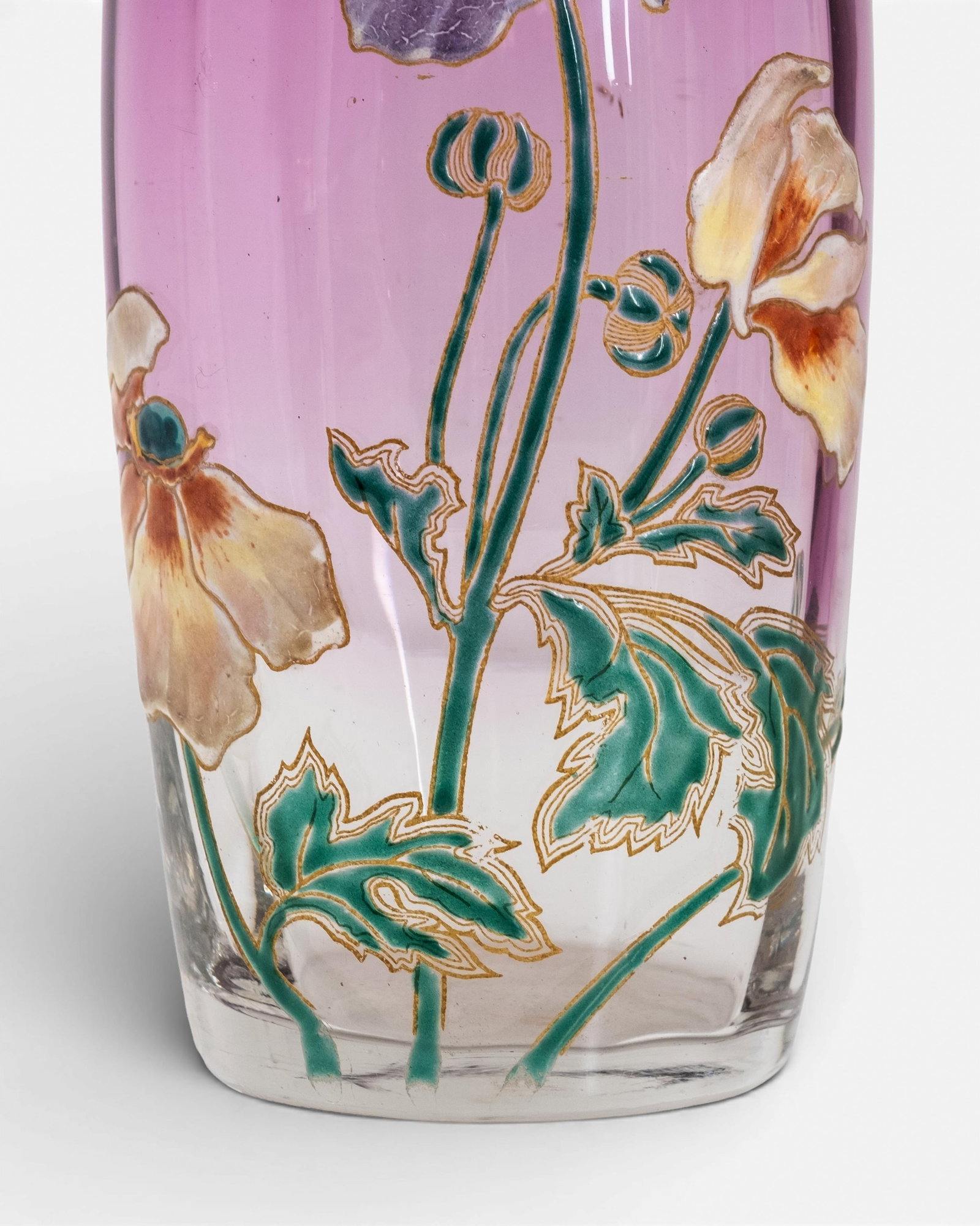 No Reserve- Legras Vases Art Nouveau Hand Painted Enamel Floral Design on Clear to Amethyst, - 5