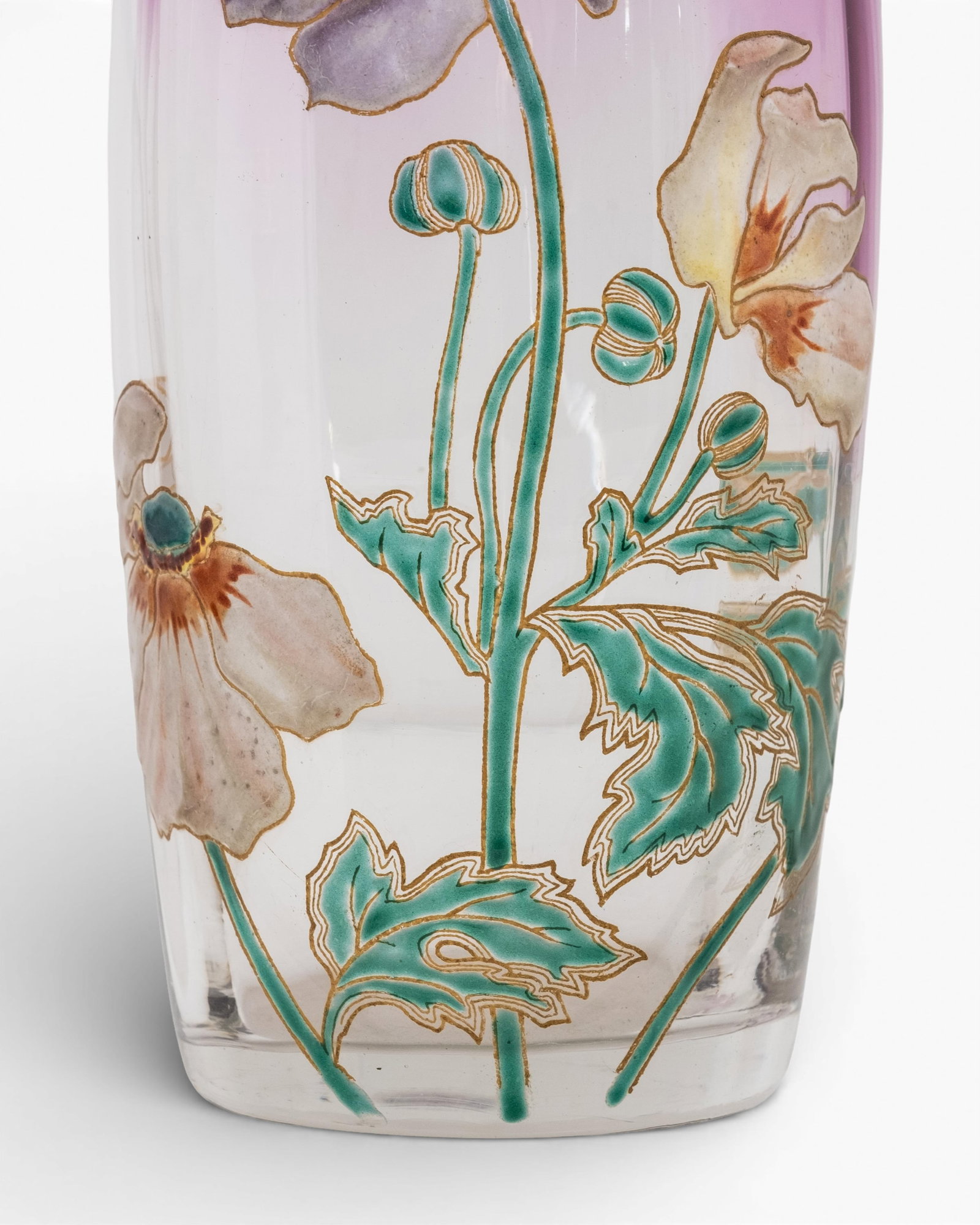 No Reserve- Legras Vases Art Nouveau Hand Painted Enamel Floral Design on Clear to Amethyst, - 7