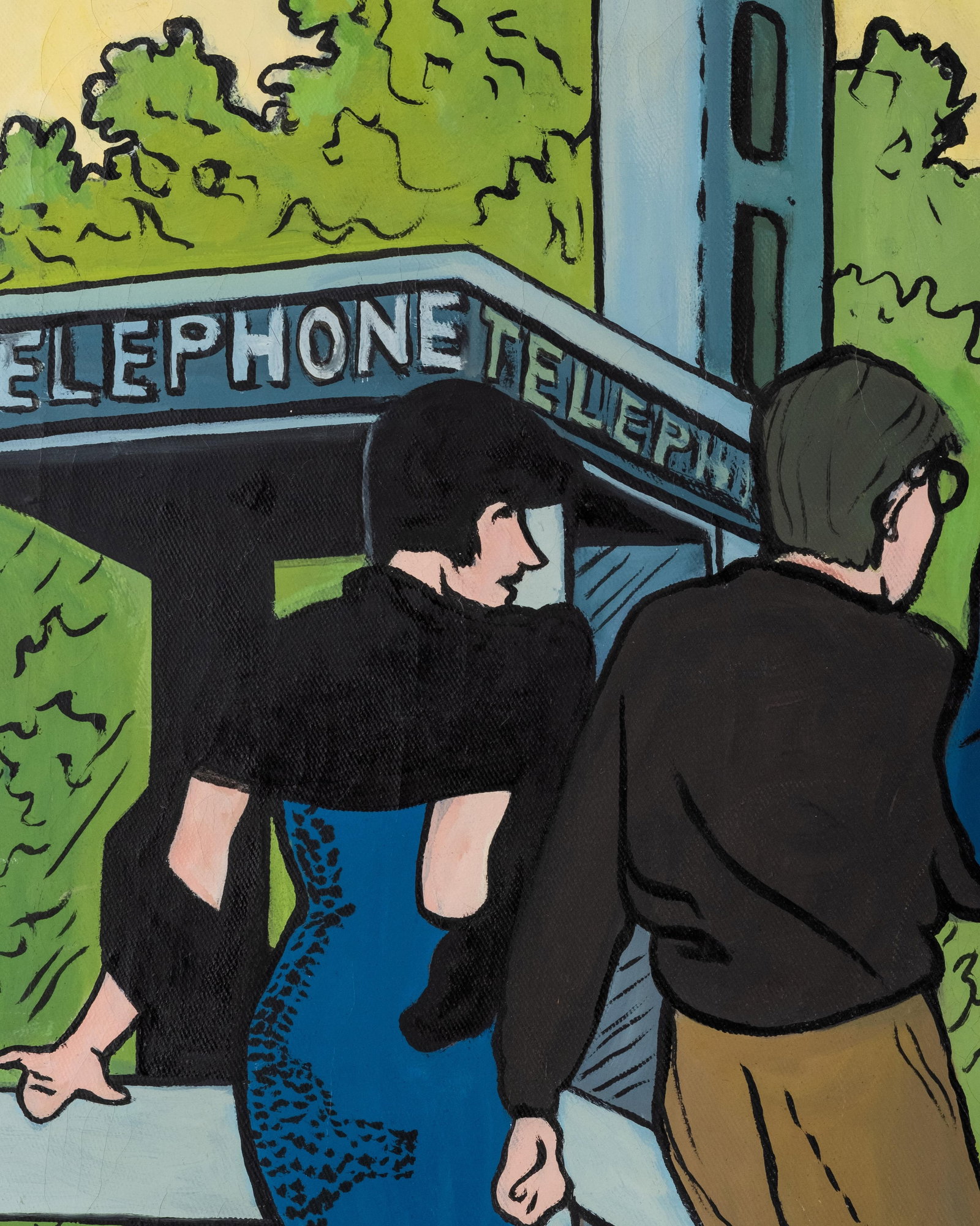 No Reserve- Signed Pop Art Telephone Booth Street Scene Painting, 1993 - 5