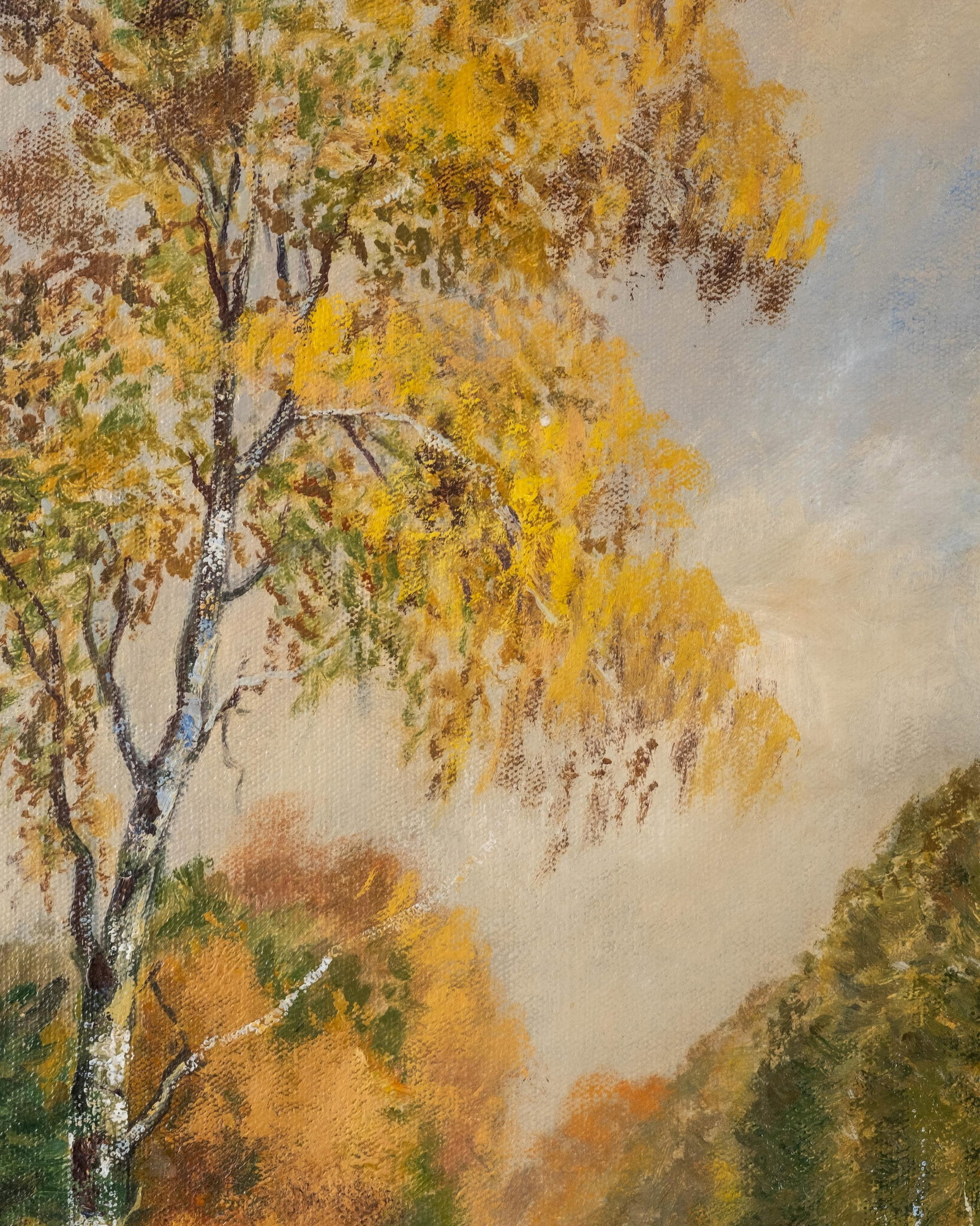 No Reserve- Johann Heinrich Hindahl German Autumn Birch Avenue Oil Painting, Signed - 5
