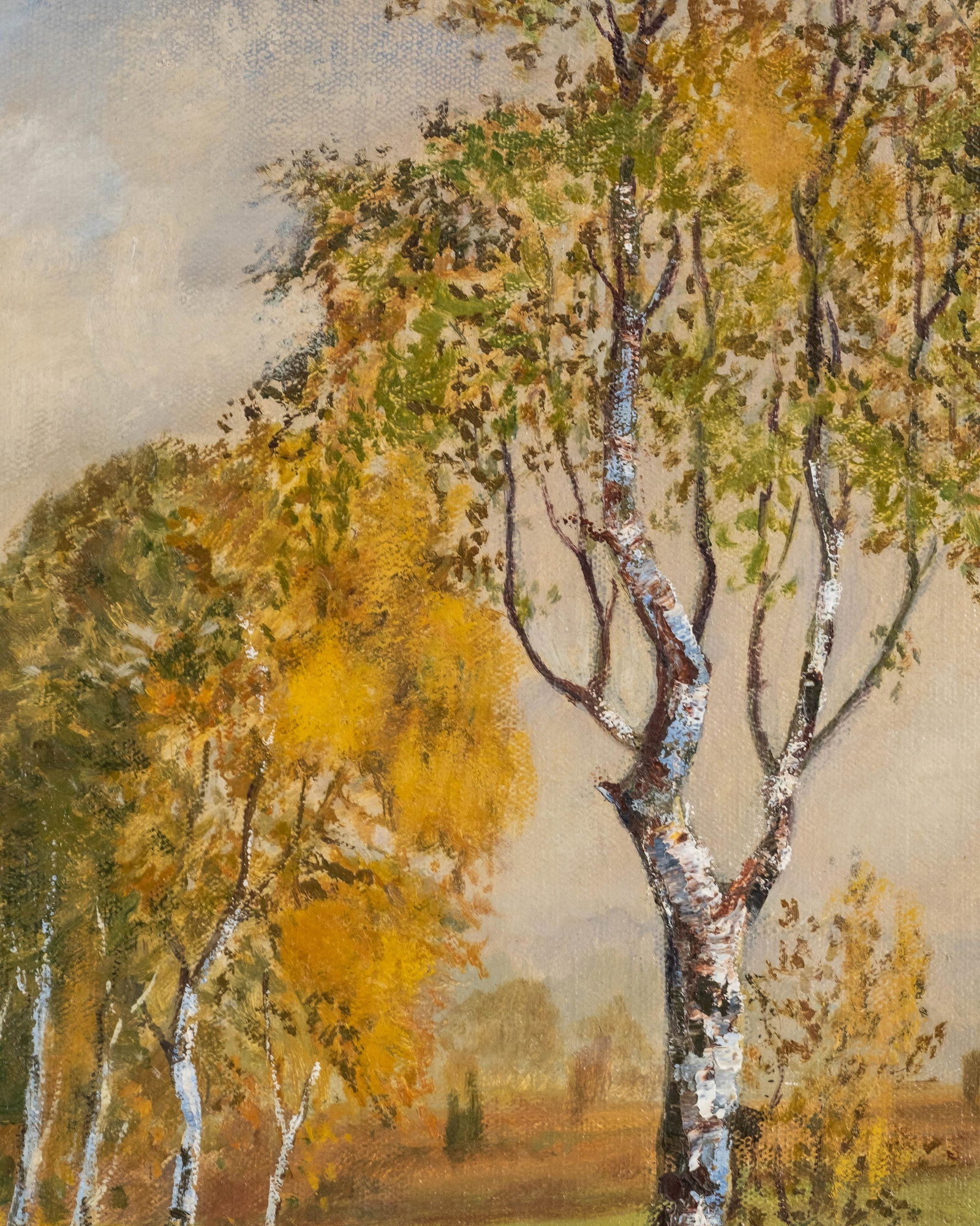 No Reserve- Johann Heinrich Hindahl German Autumn Birch Avenue Oil Painting, Signed - 6
