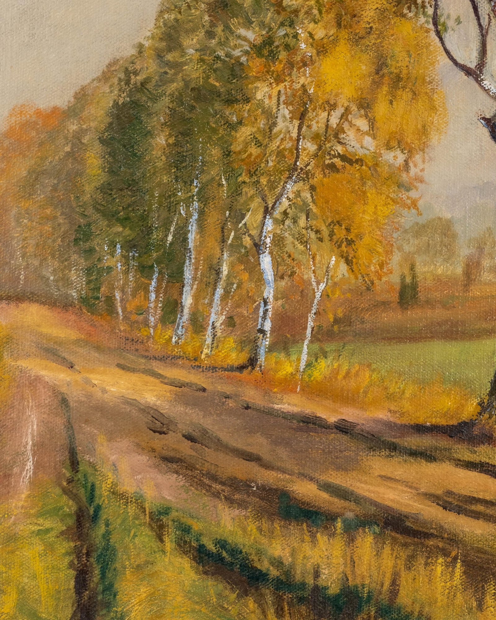 No Reserve- Johann Heinrich Hindahl German Autumn Birch Avenue Oil Painting, Signed - 7