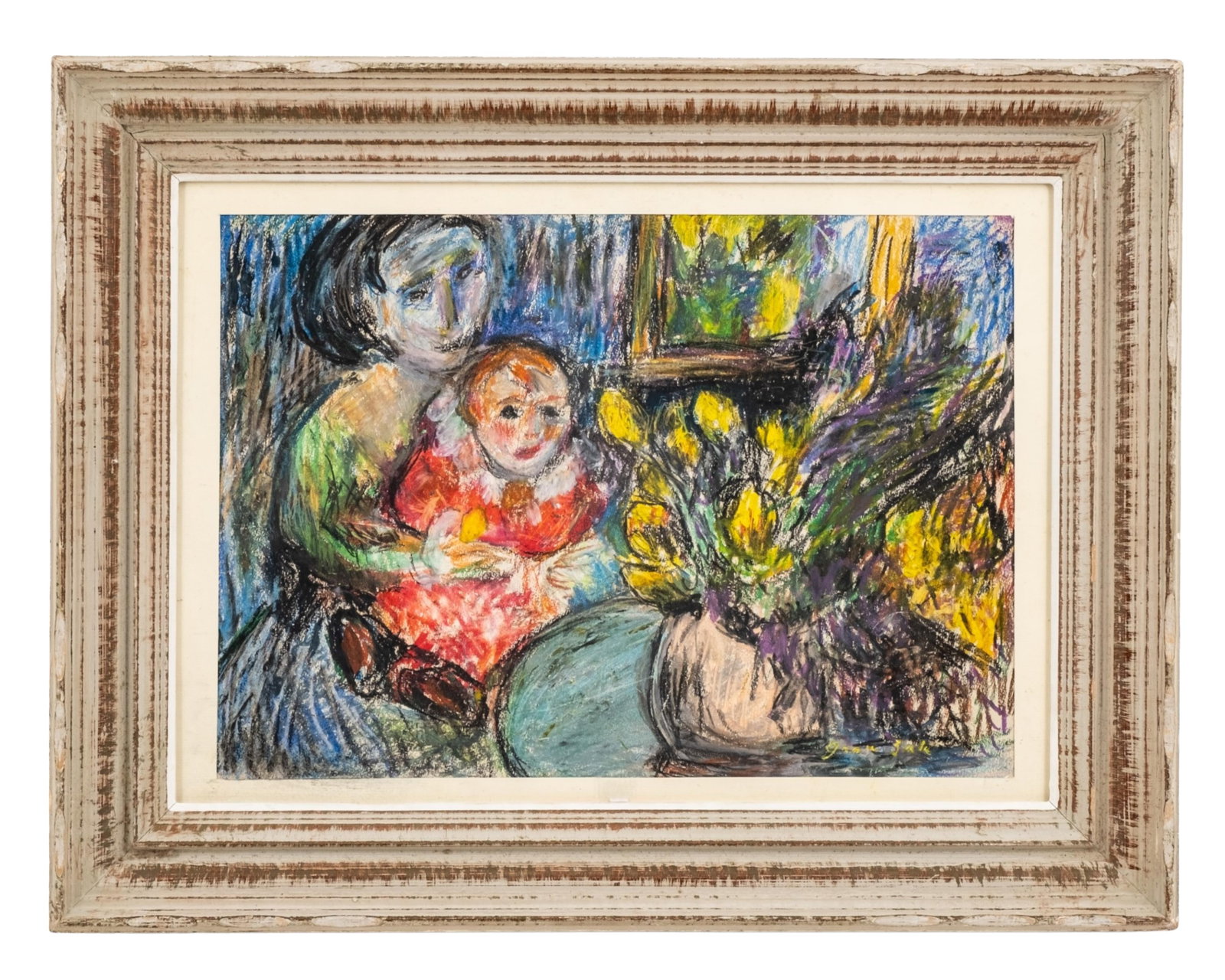 No Reserve- Emilio Grau Sala Pastel on Paper Painting, Maternity Scene, Signed, 20th Century - 3