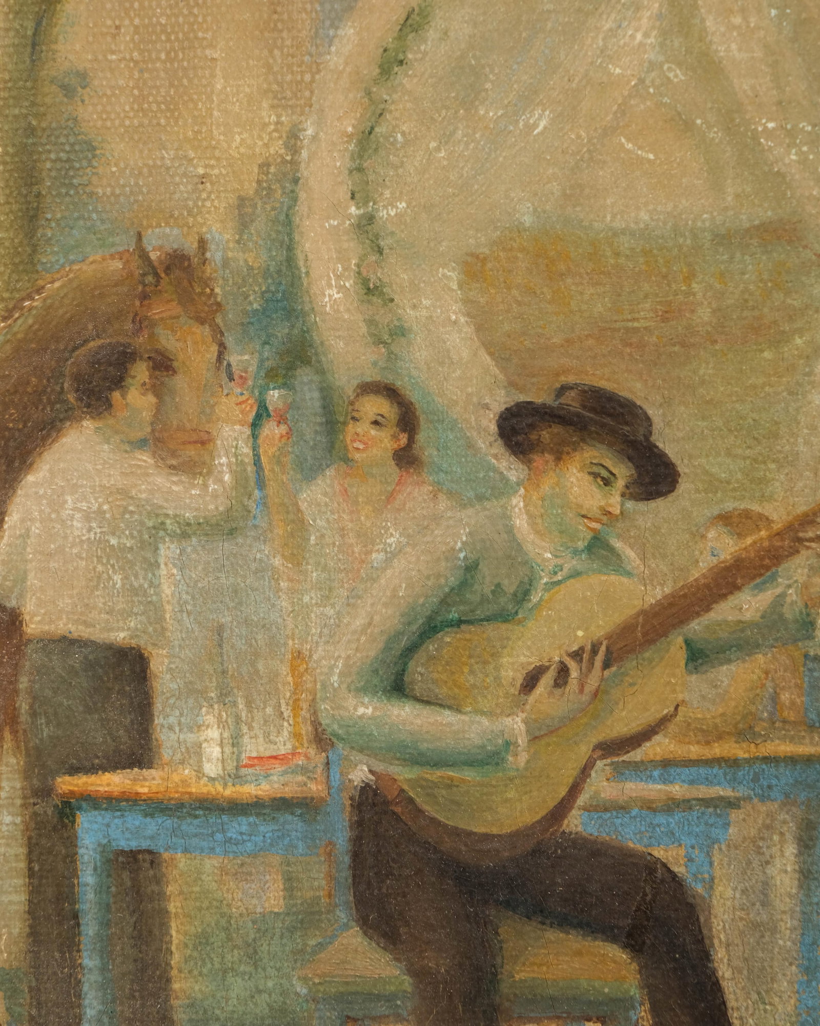 No Reserve- José María Llopis Galofré, Early 20th C. Oil on Canvas Painting, The Entertainers - 6