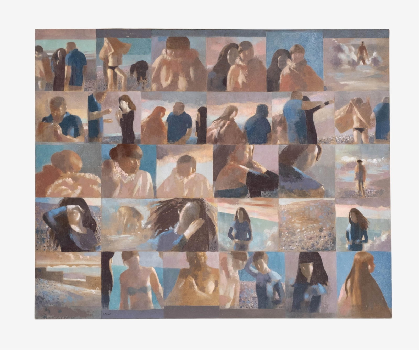 No Reserve- Bernadette Kelly Signed, “Character Seaside Study," Monumental Oil on Canvas - 3
