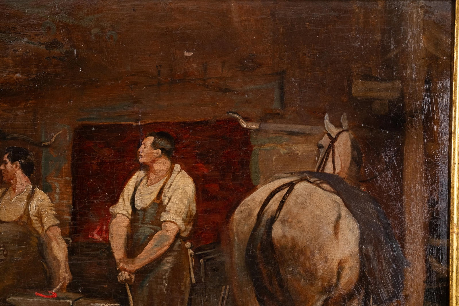 No Reserve- 20th-Century School, “The Arrest at the Blacksmith’s," Oil on Canvas Painting - 4