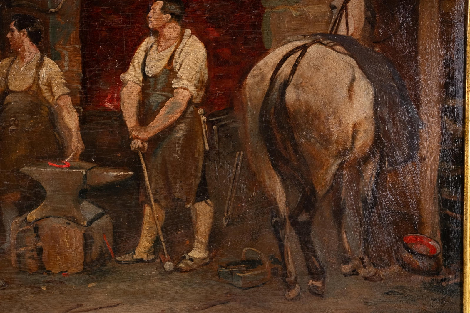No Reserve- 20th-Century School, “The Arrest at the Blacksmith’s," Oil on Canvas Painting - 5