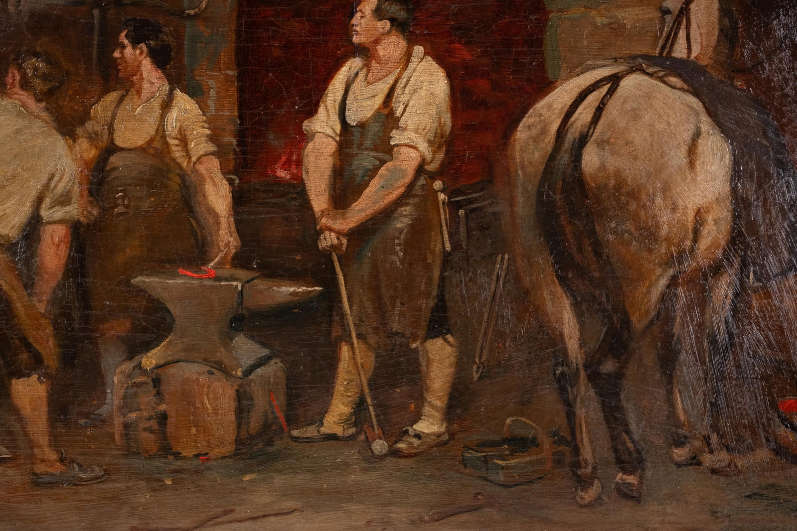 No Reserve- 20th-Century School, “The Arrest at the Blacksmith’s," Oil on Canvas Painting - 6