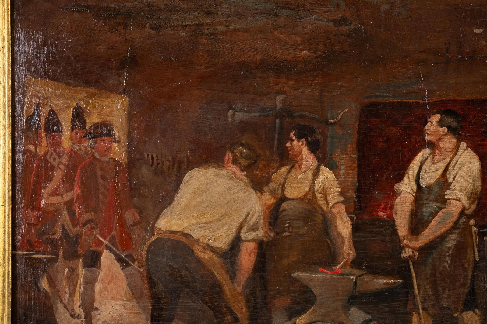No Reserve- 20th-Century School, “The Arrest at the Blacksmith’s," Oil on Canvas Painting - 8