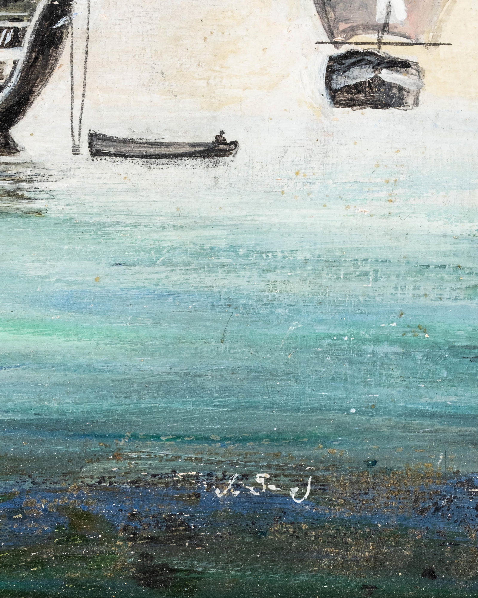 No Reserve- French School Monogrammed Maritime Oil Painting of Warships, 19th Century - 4