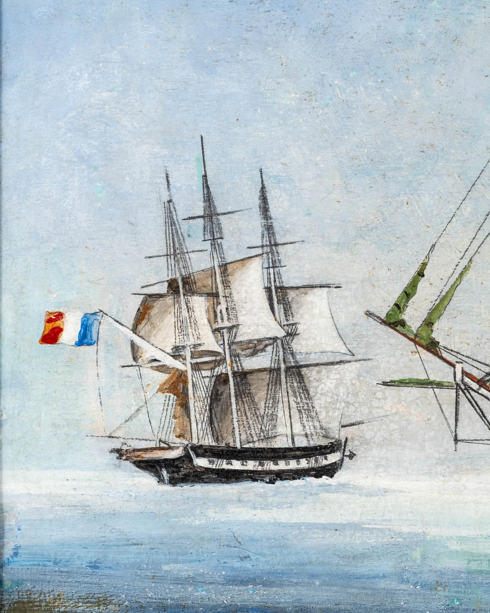 No Reserve- French School Monogrammed Maritime Oil Painting of Warships, 19th Century - 5